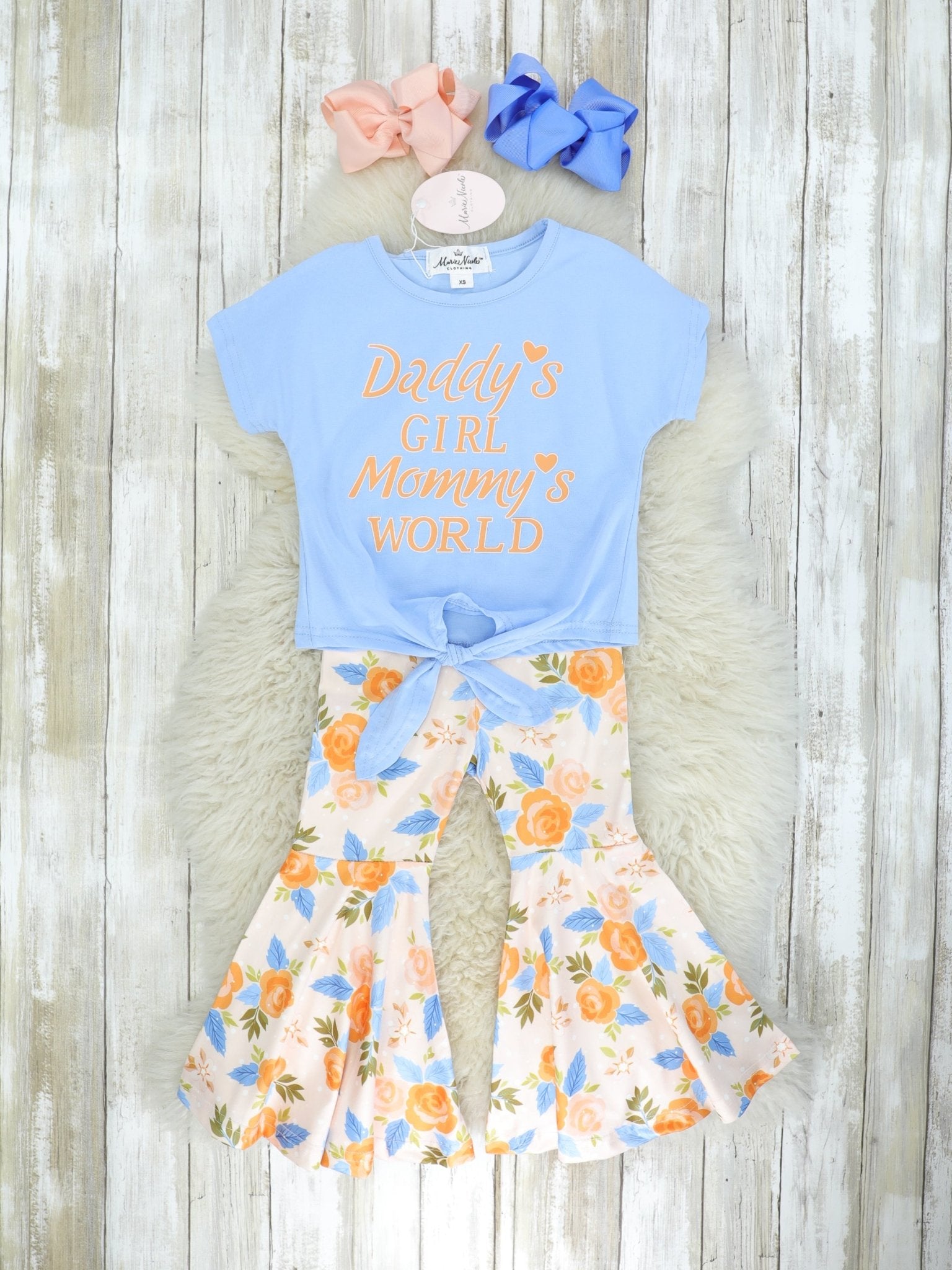"Daddy's Girl, Mommy's World" Floral Bell Bottoms Outfit - Marie Nicole Clothing
