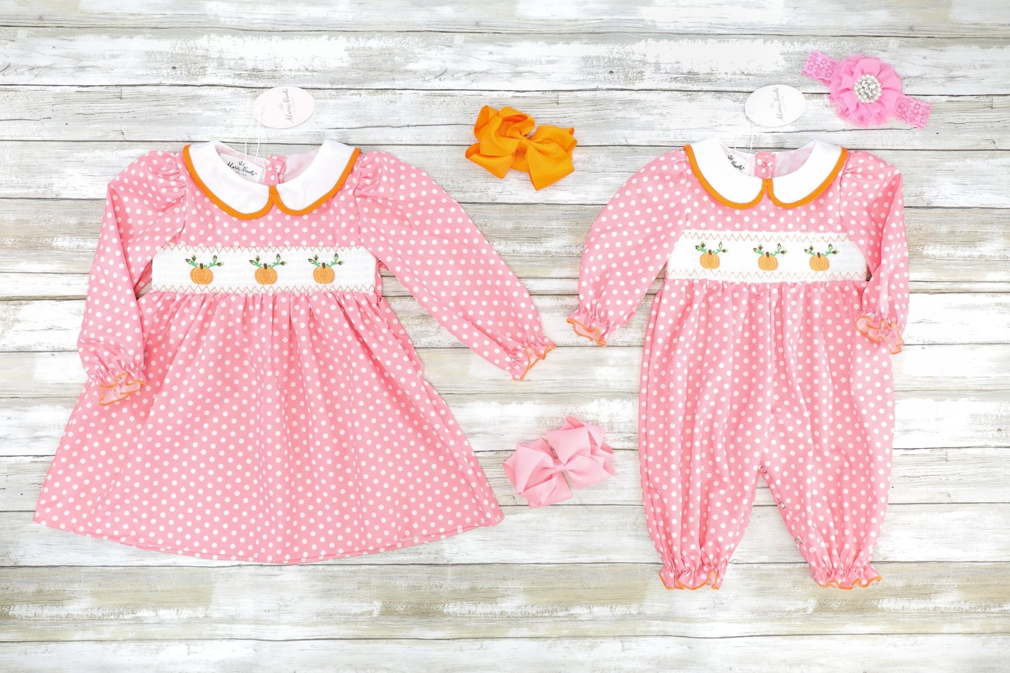 Pink Polka Dotted Smocked Pumpkin Dress - Marie Nicole Clothing