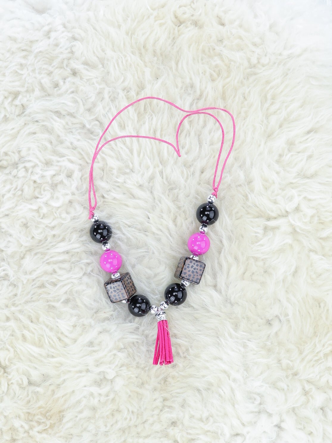 Hot Pink & Black Tassel Adjustable Necklace - Marie Nicole Clothing
