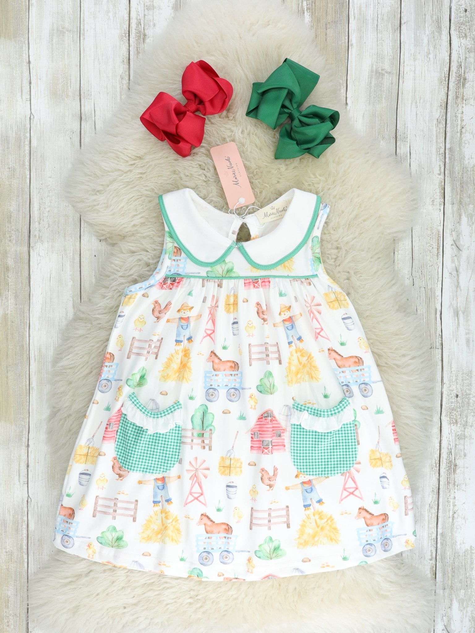 Green Gingham Vintage Farm Dress - Marie Nicole Clothing