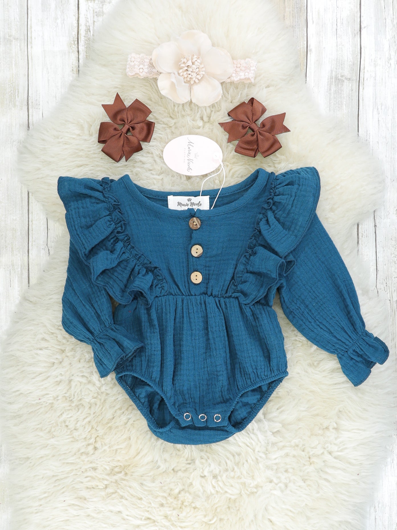 Dark Teal Ruffle Bubble Romper - Marie Nicole Clothing