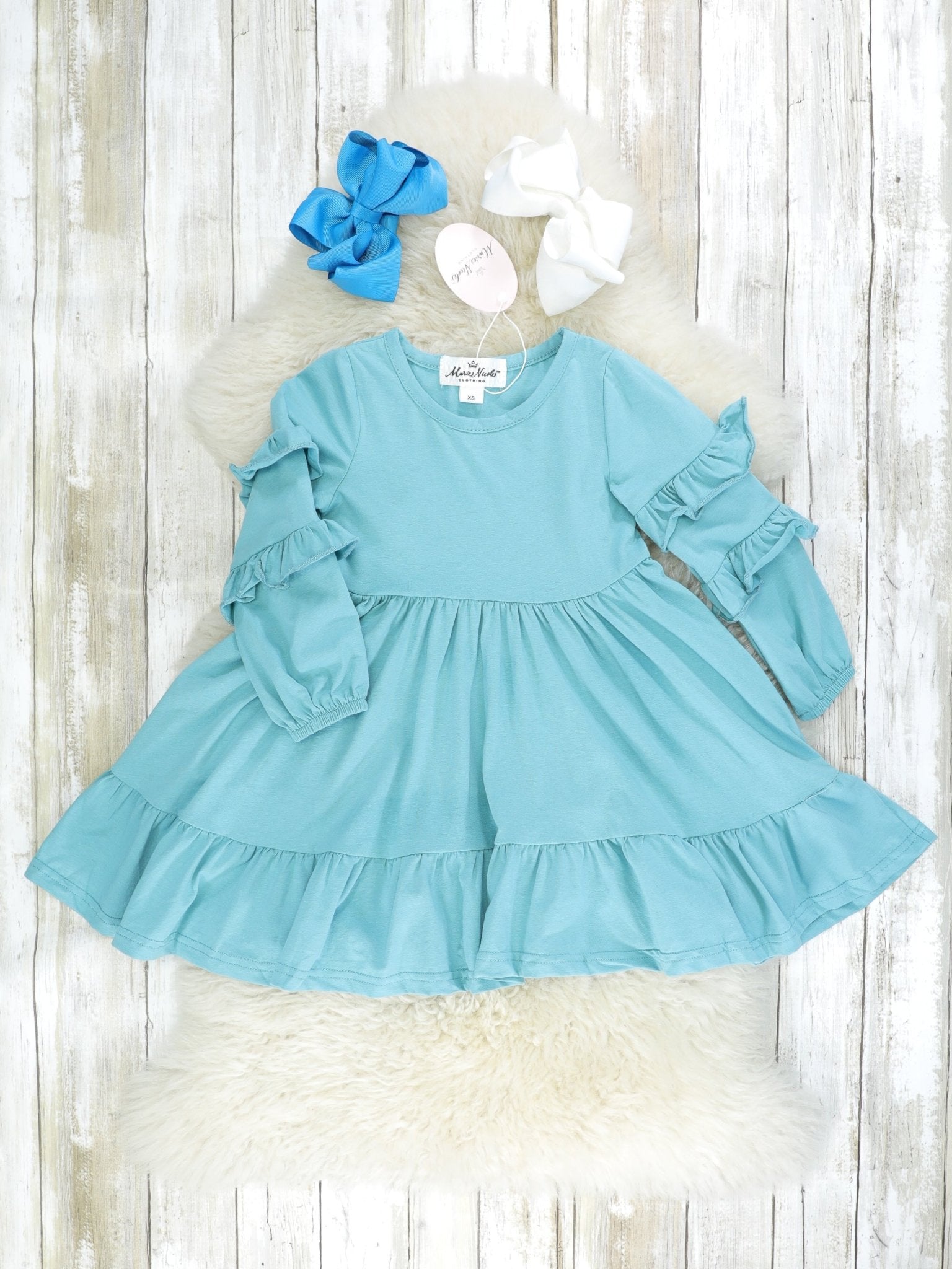 Sky Blue Ruffle Swing Dress - Marie Nicole Clothing