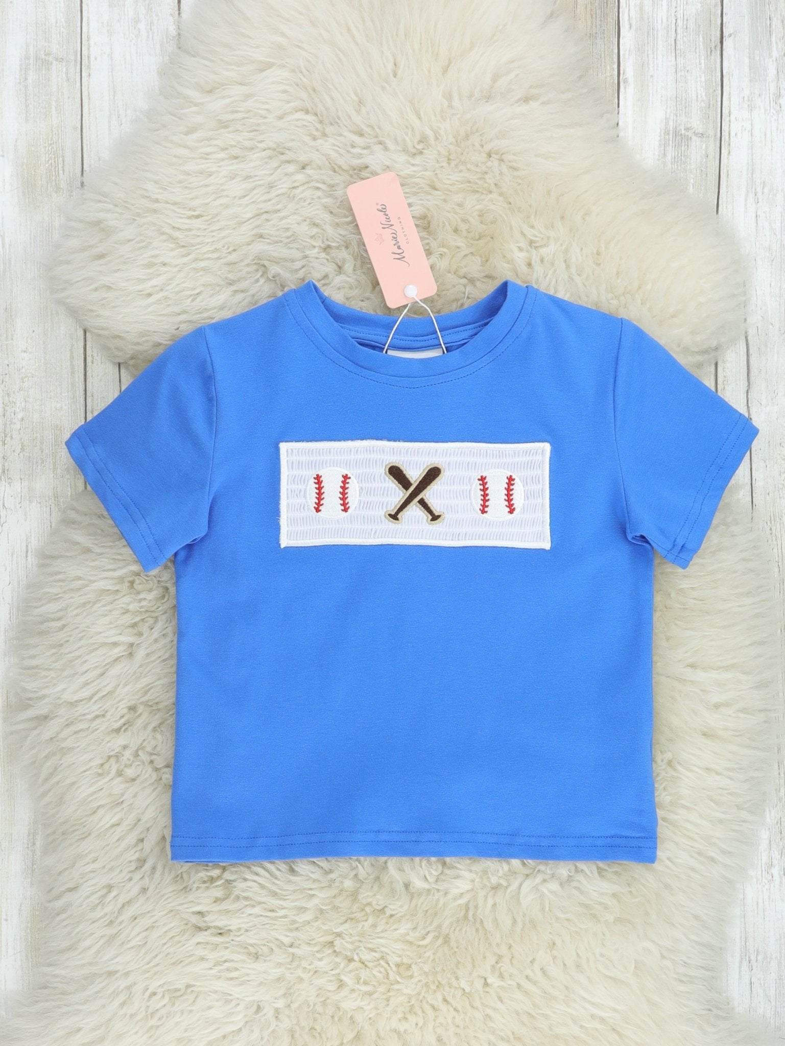 Royal Blue Smocked Baseball Shirt - Marie Nicole Clothing