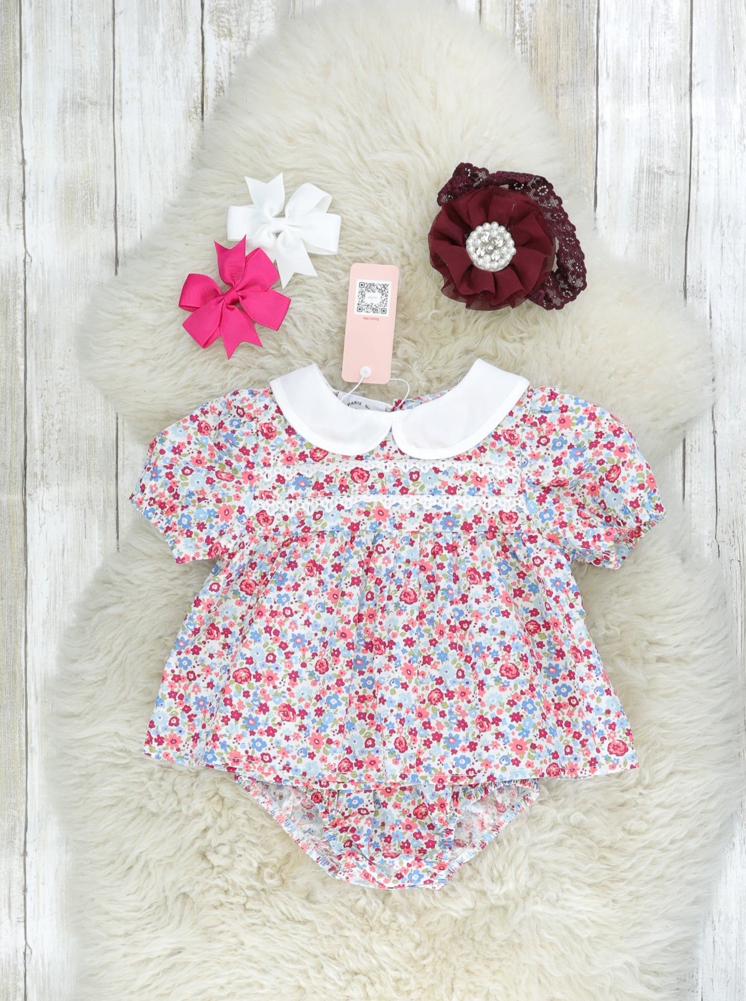 Red Ditsy Floral Vintage Top & Bloomers Outfit - Marie Nicole Clothing