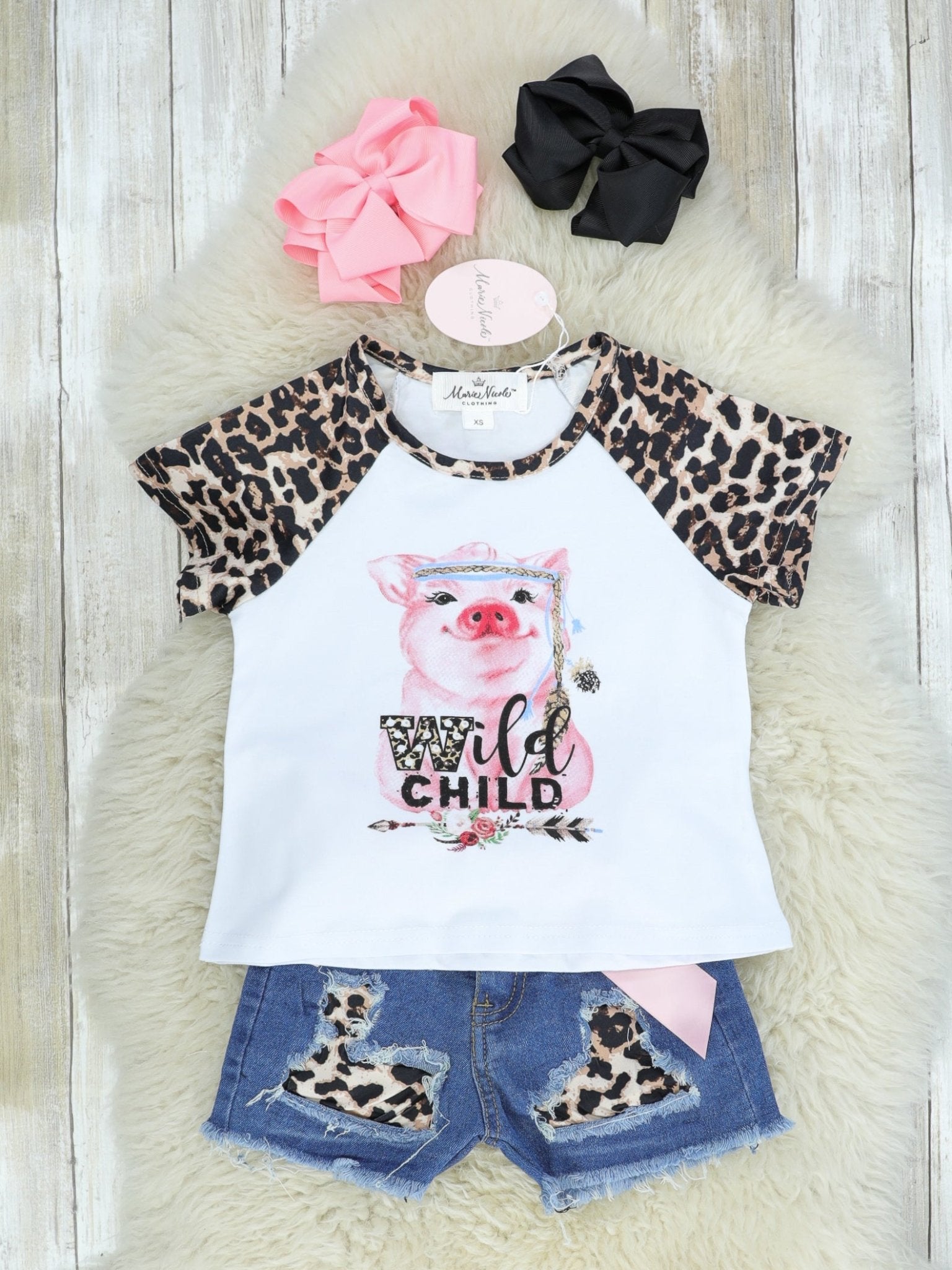 "Wild Child" Pig Distressed Denim Outfit - Marie Nicole Clothing
