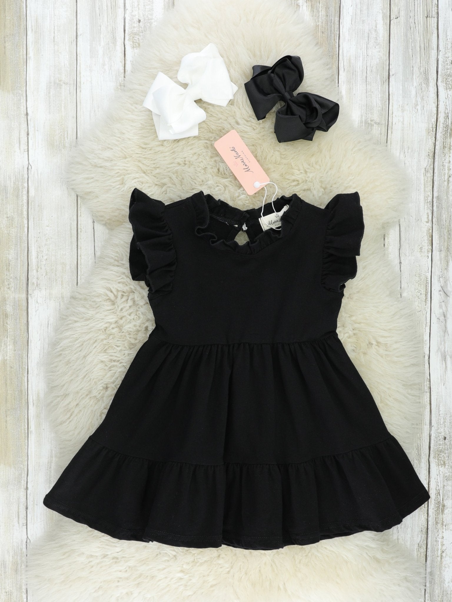Mom & Me Black Tiered Mock Neck Dress - Marie Nicole Clothing