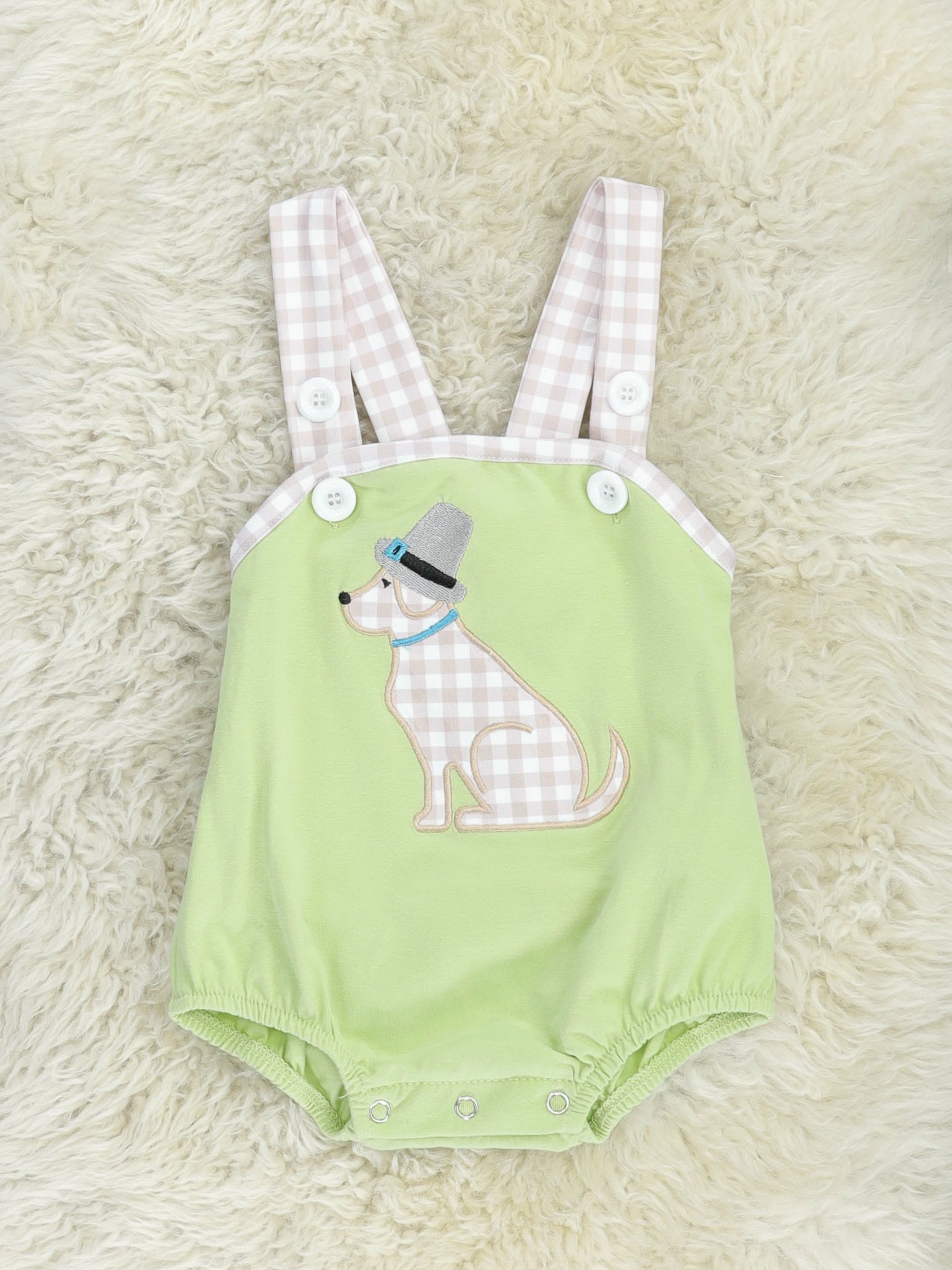 Green Gingham Dog Romper - Marie Nicole Clothing