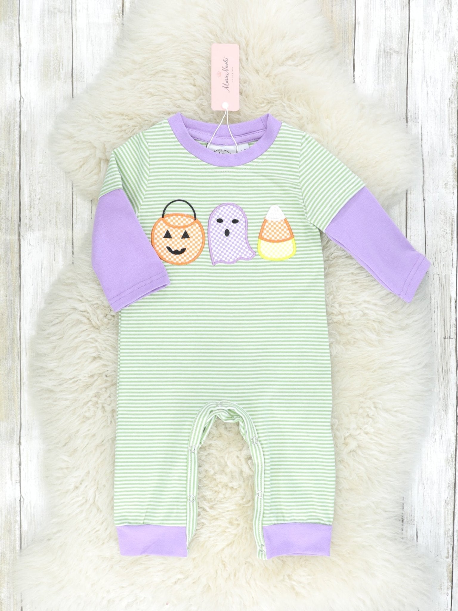Green & Purple Halloween Romper - Marie Nicole Clothing