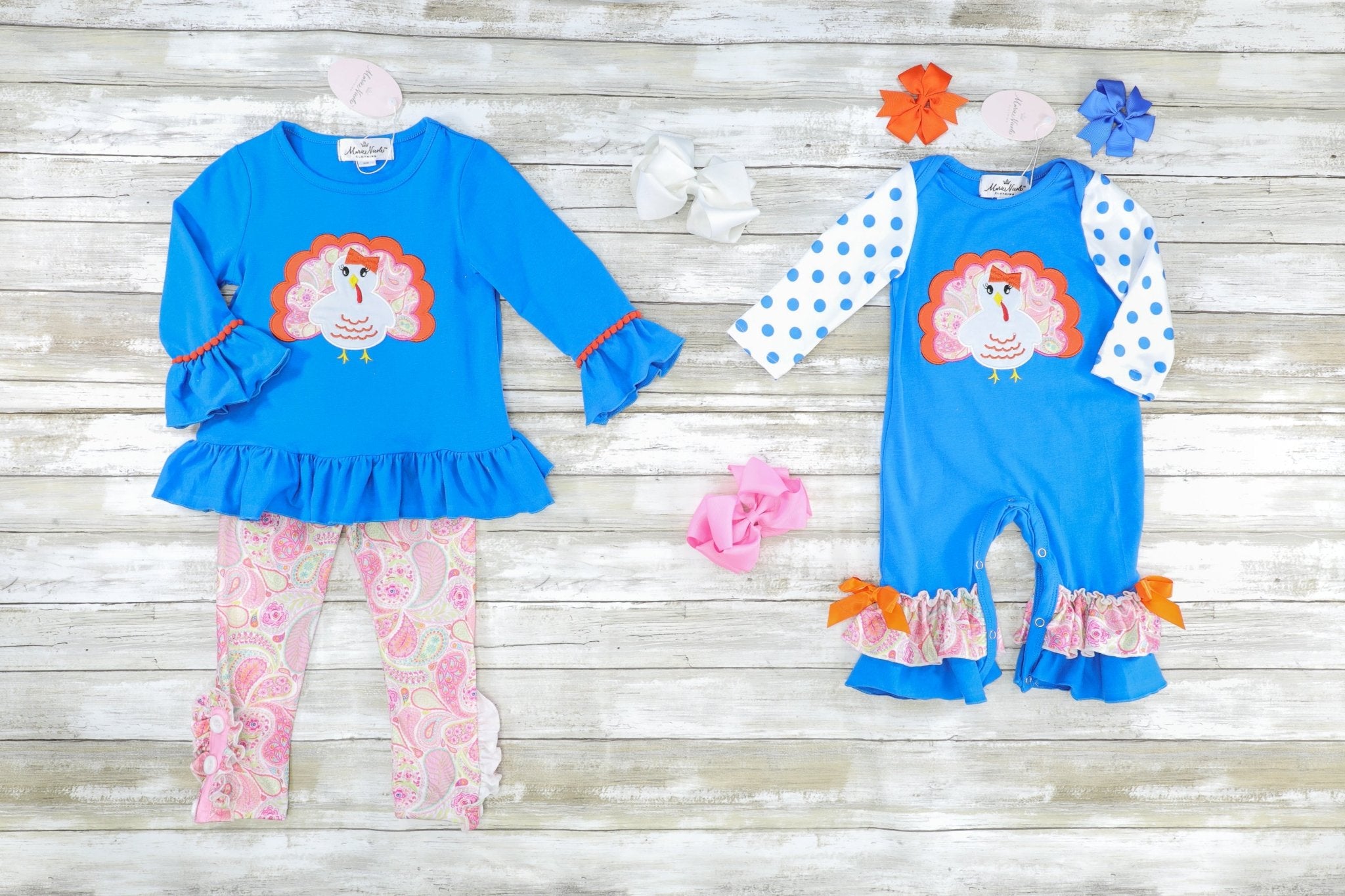 Blue & Pink Paisley Turkey Ruffle Outfit - Marie Nicole Clothing