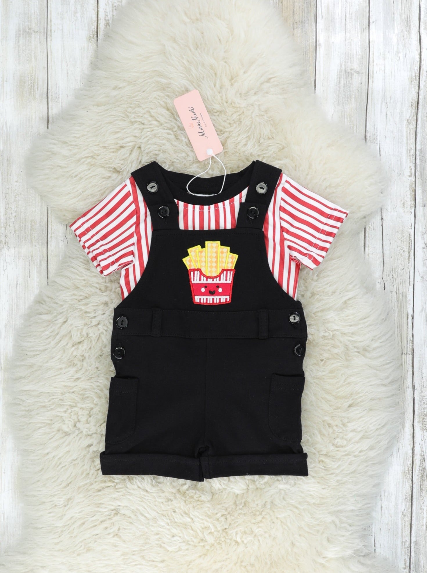 Red Striped French Fry Overall Set - Marie Nicole Clothing