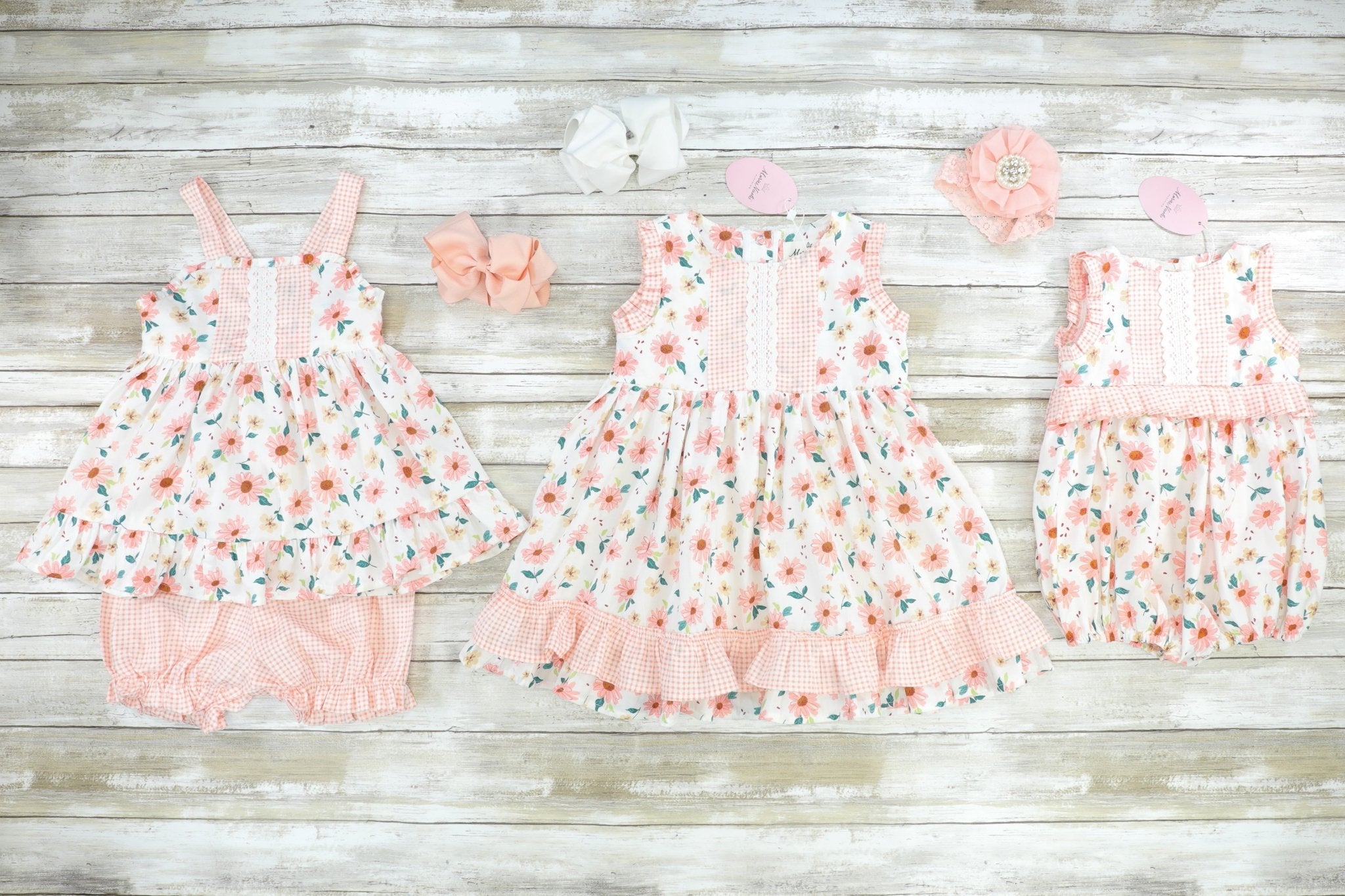Pink Zinnia & Checked Open - Back Ruffle Bow Outfit - Marie Nicole Clothing
