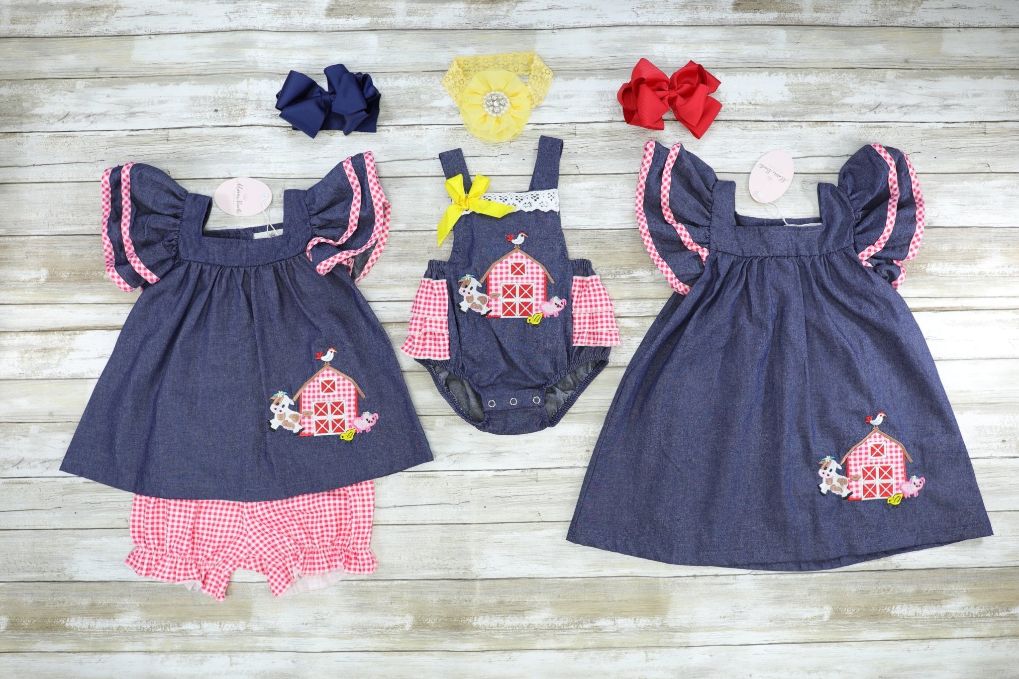 Chambray Barn Animals Ruffle Dress - Marie Nicole Clothing
