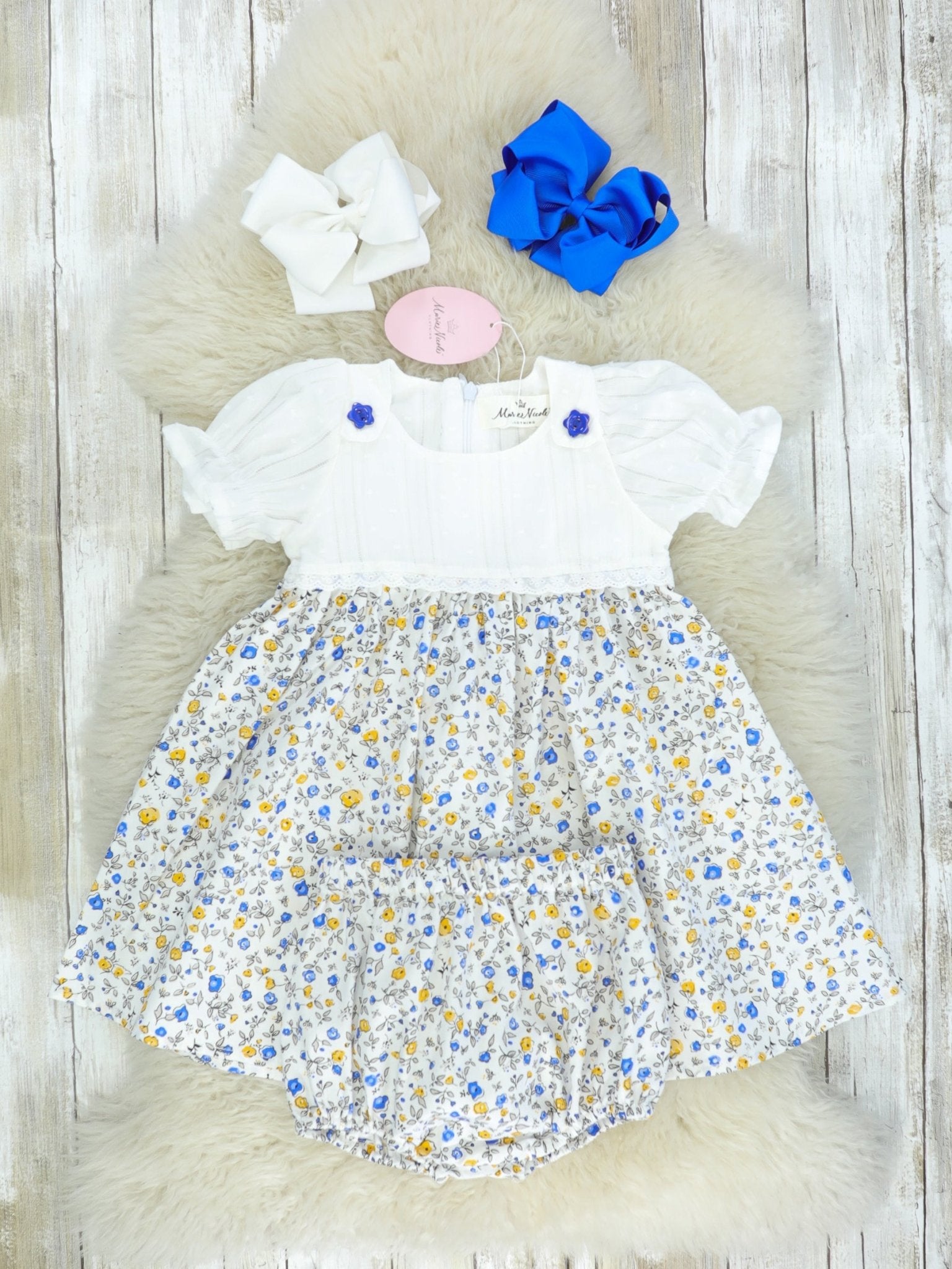 Blue & Yellow Floral Dress - Marie Nicole Clothing