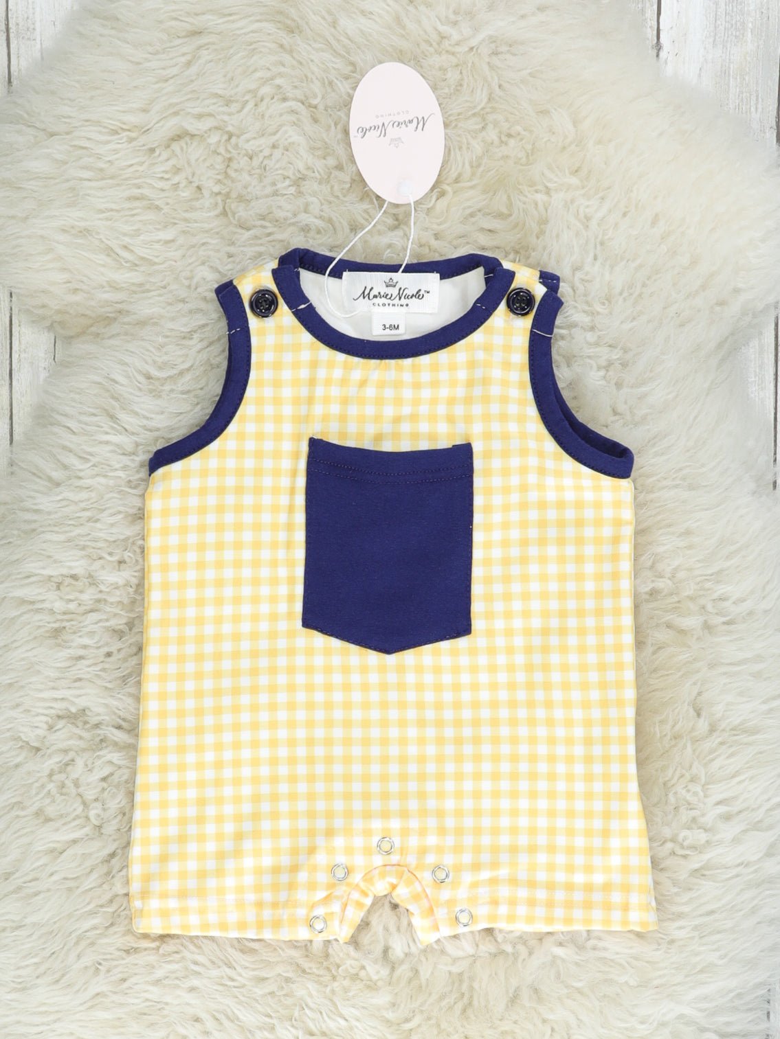 Navy & Yellow Gingham Romper - Marie Nicole Clothing