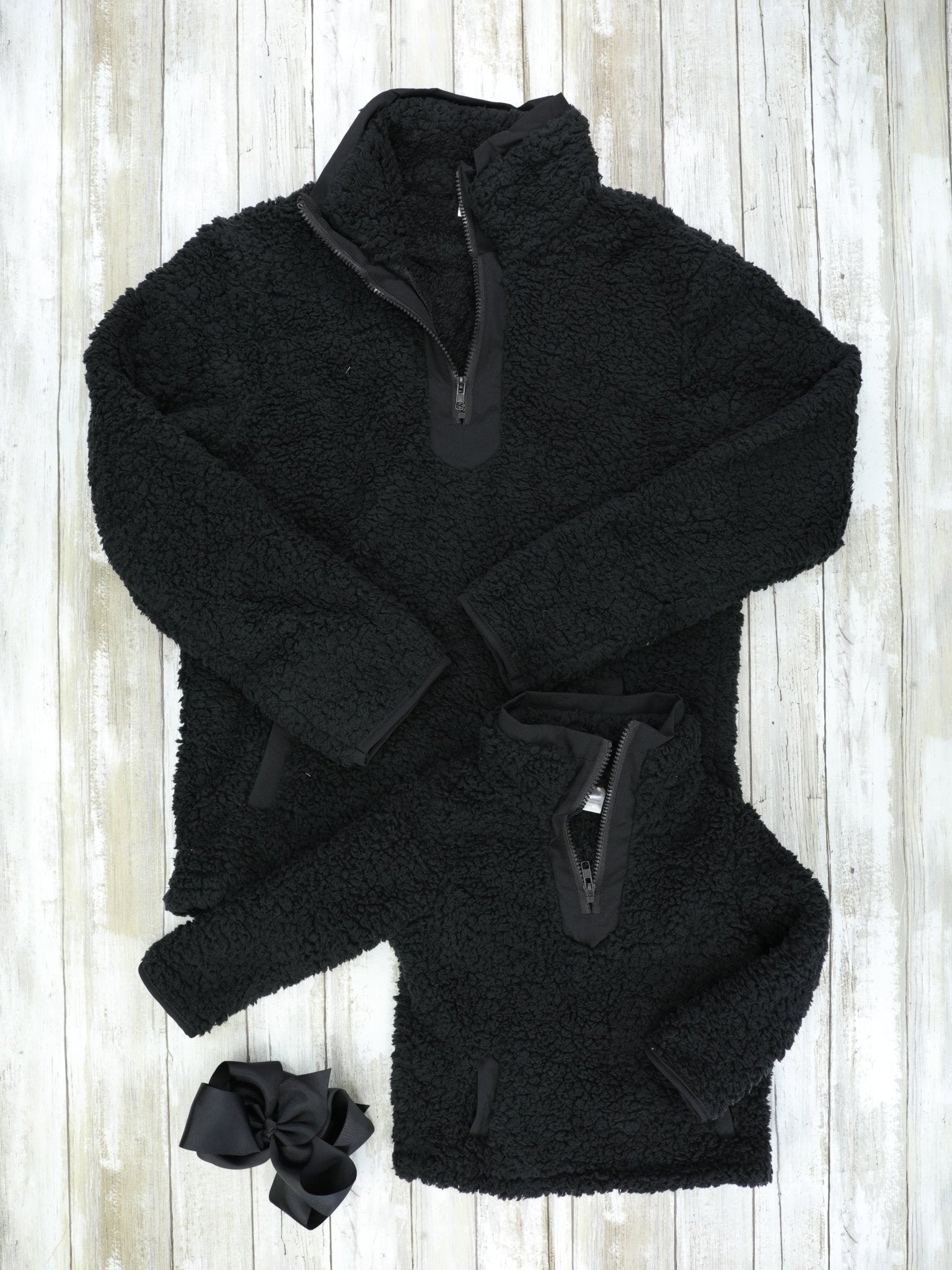 Mom & Me Black Sherpa Pullover - Marie Nicole Clothing