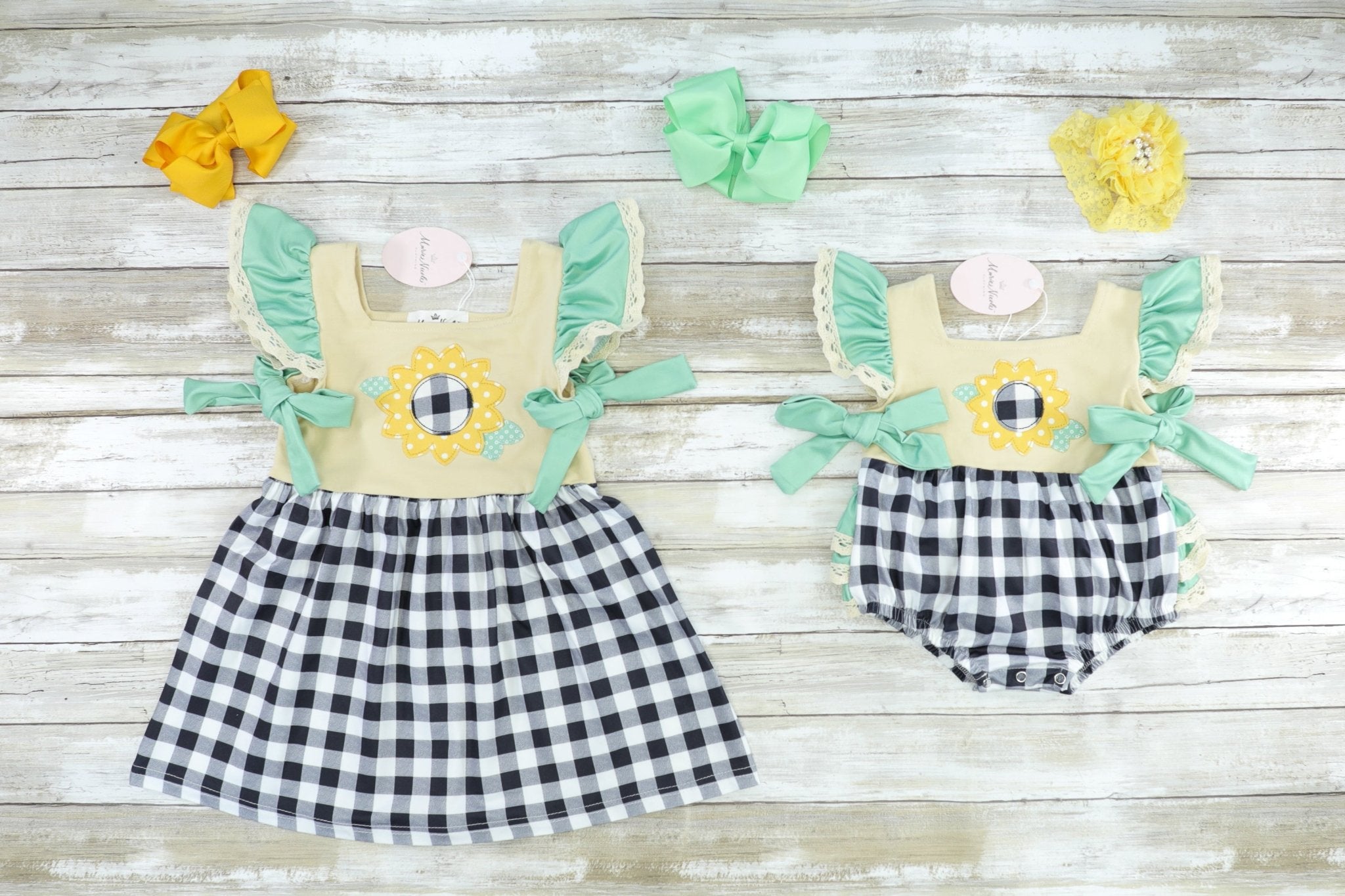 Sunflower Checked Ruffle Dress - Marie Nicole Clothing