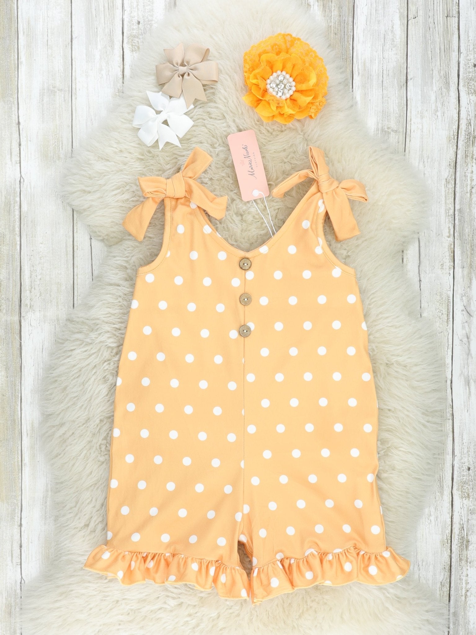 Orange Polka Dot Bow Ruffle Jumpsuit - Marie Nicole Clothing