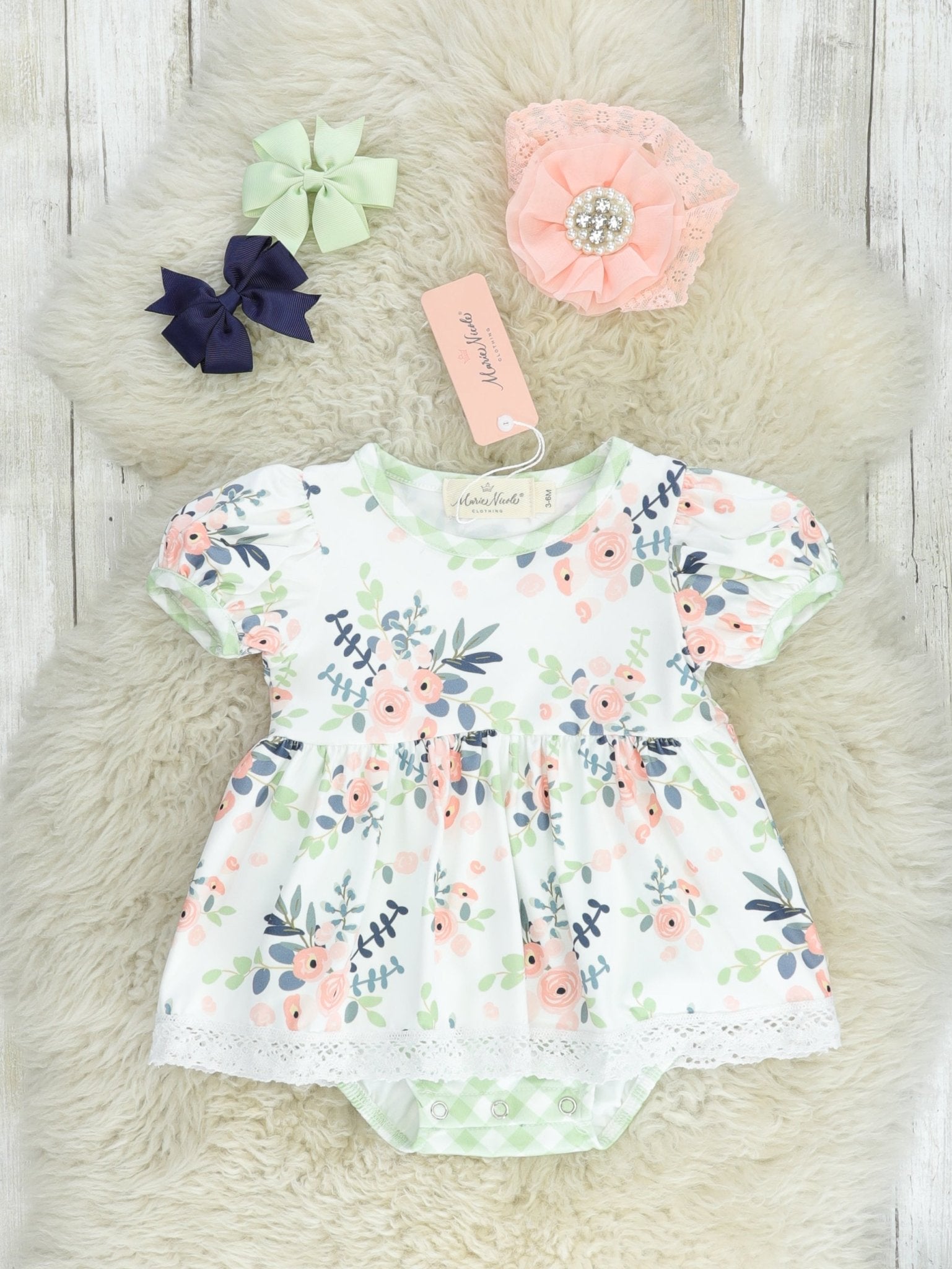 Peach Anemone Ruffle Dressy Bubble Romper - Marie Nicole Clothing