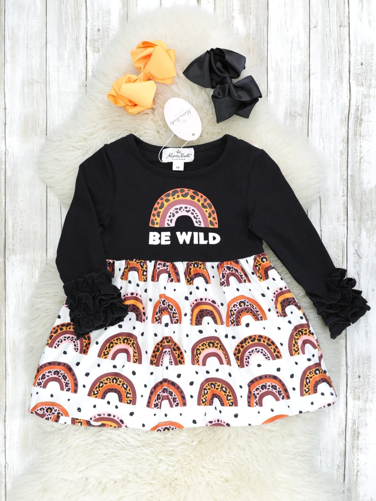 "Be Wild" Animal Print Rainbow Ruffle Dress - Marie Nicole Clothing