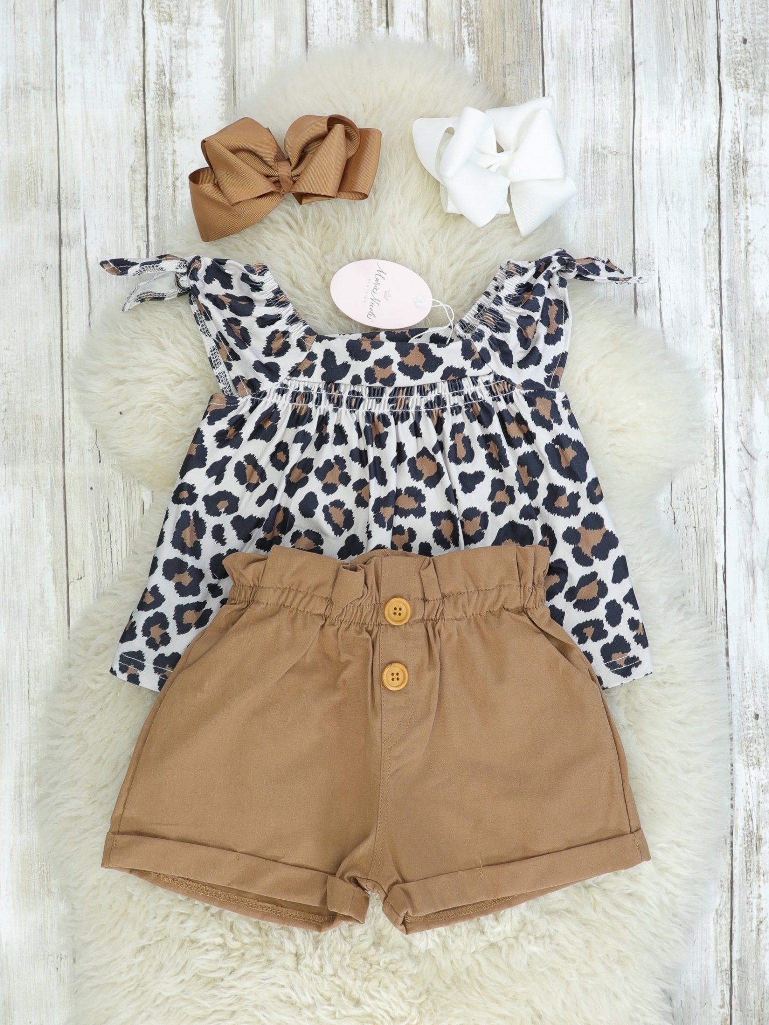 Leopard Top & Paperbag Shorts Outfit - Marie Nicole Clothing