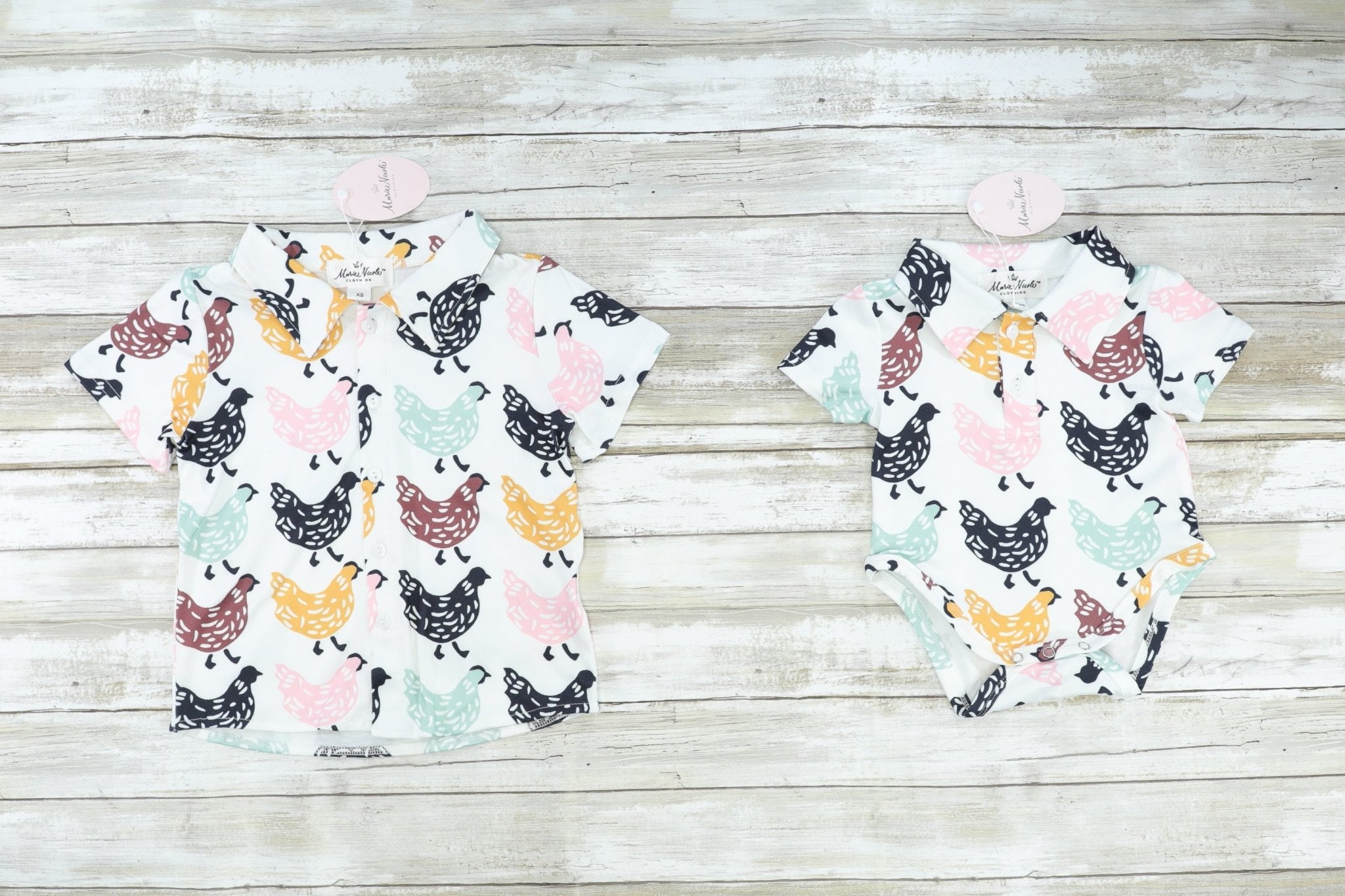 Chicken Button Down Romper - Marie Nicole Clothing