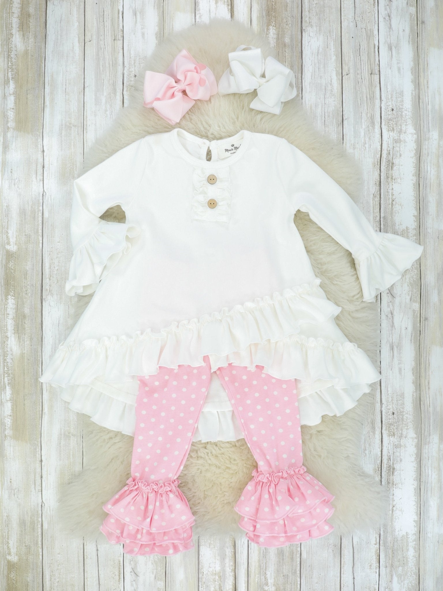 Cotton Tulip Ruffle Leggings - Pink Polka Dot - Marie Nicole Clothing