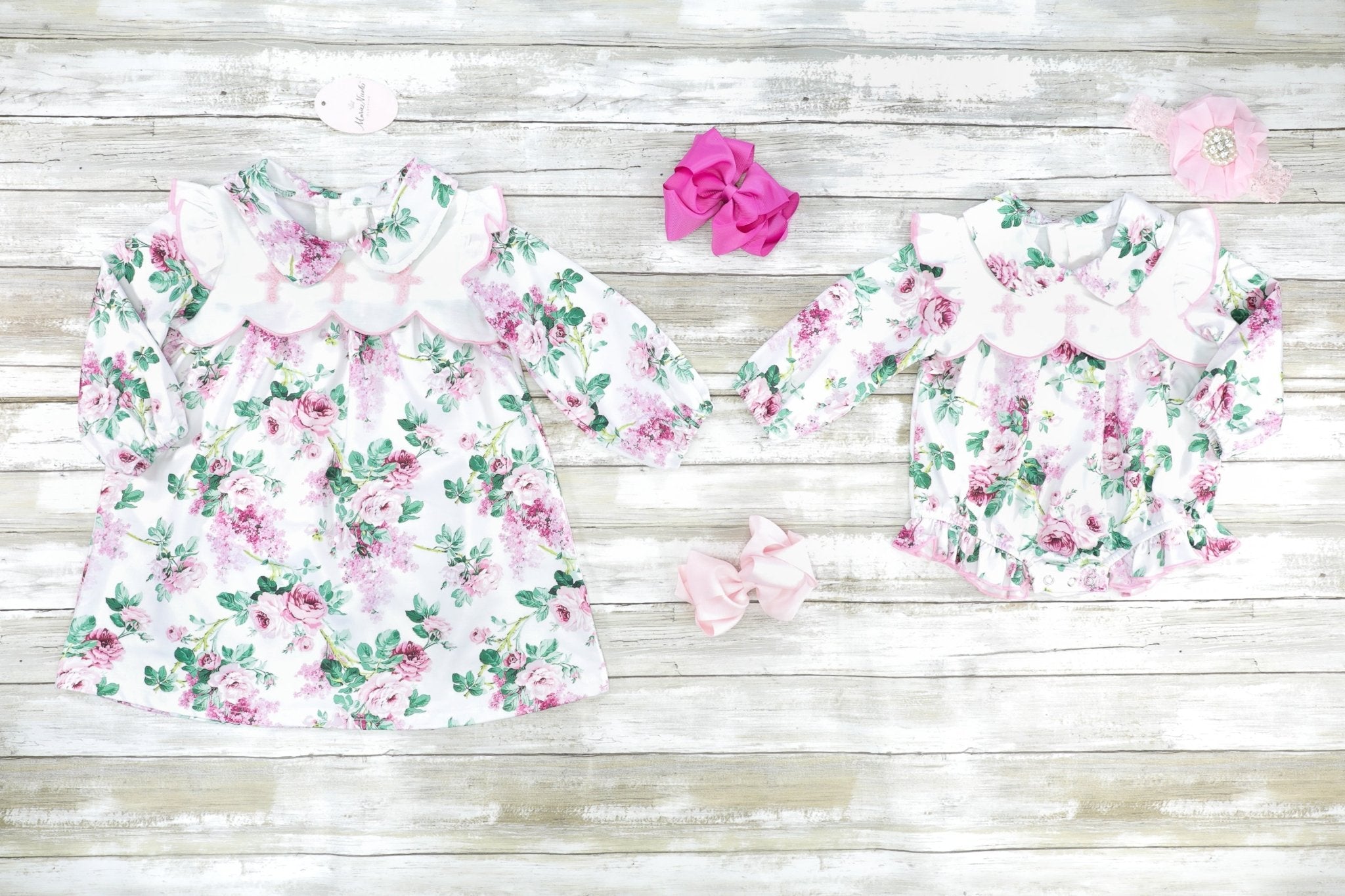 Pink Cross Bib Collar Romper - Marie Nicole Clothing