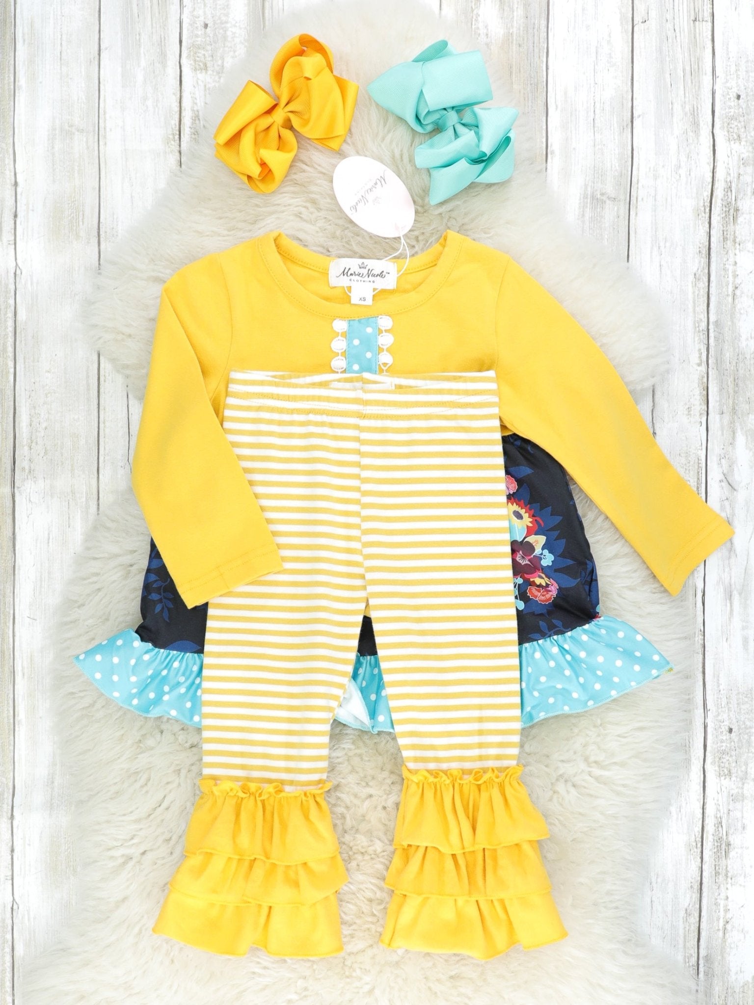 Yellow & Blue Floral Ruffle Outfit - Marie Nicole Clothing