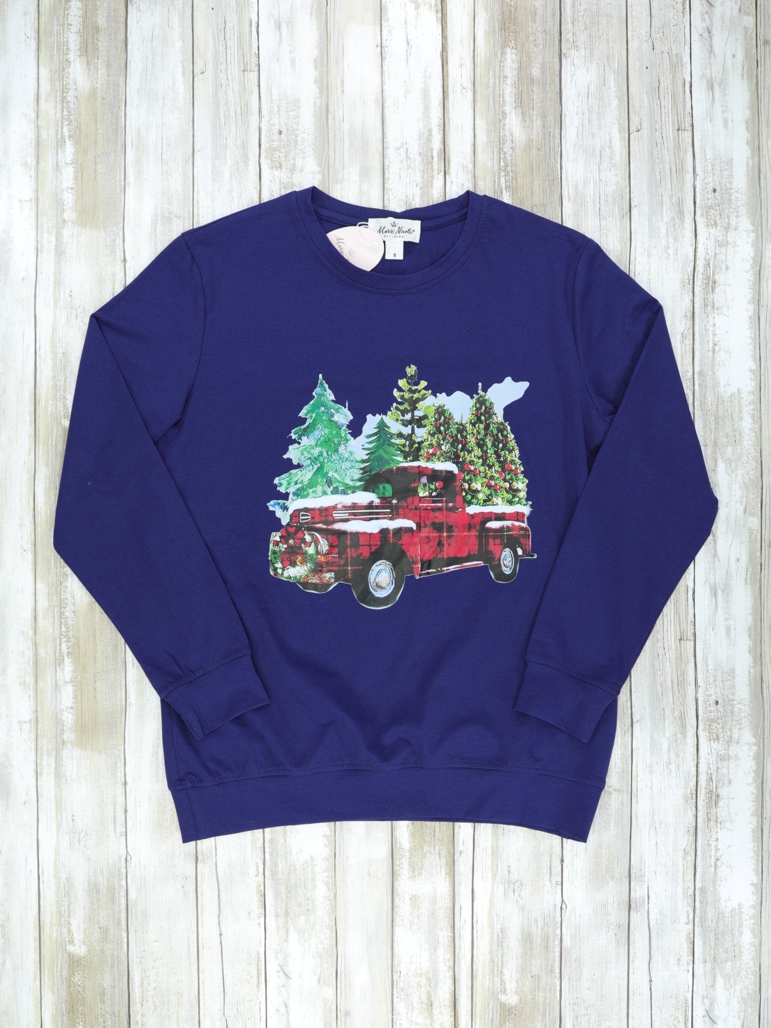 Mom & Me Navy Christmas Tree Truck Crewneck - Marie Nicole Clothing