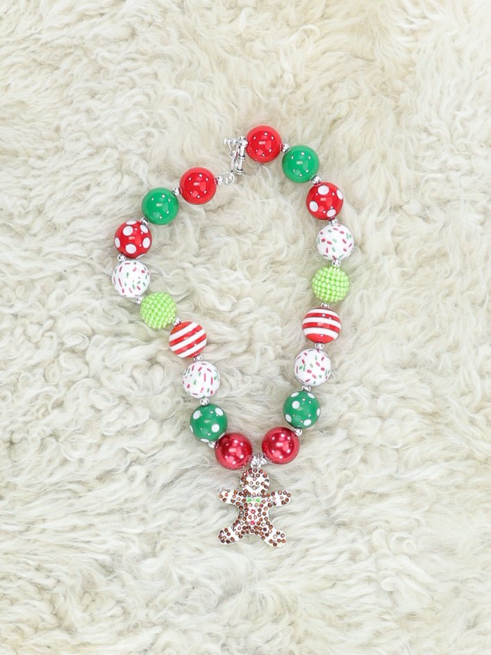 Green & Red Gingerbread Bubblegum Necklace - Marie Nicole Clothing
