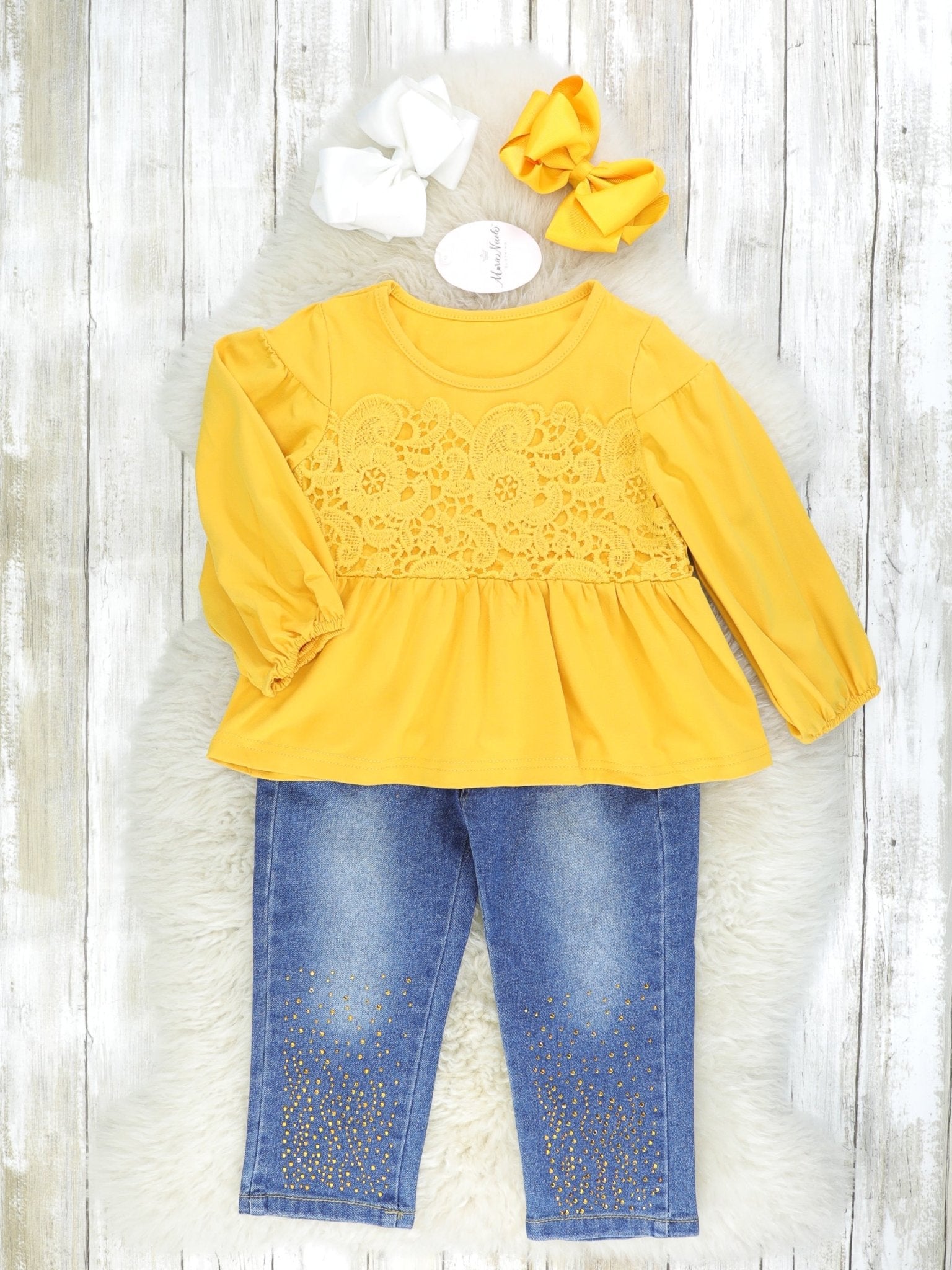 Mustard Ruffle Tunic Denim Outfit - Marie Nicole Clothing