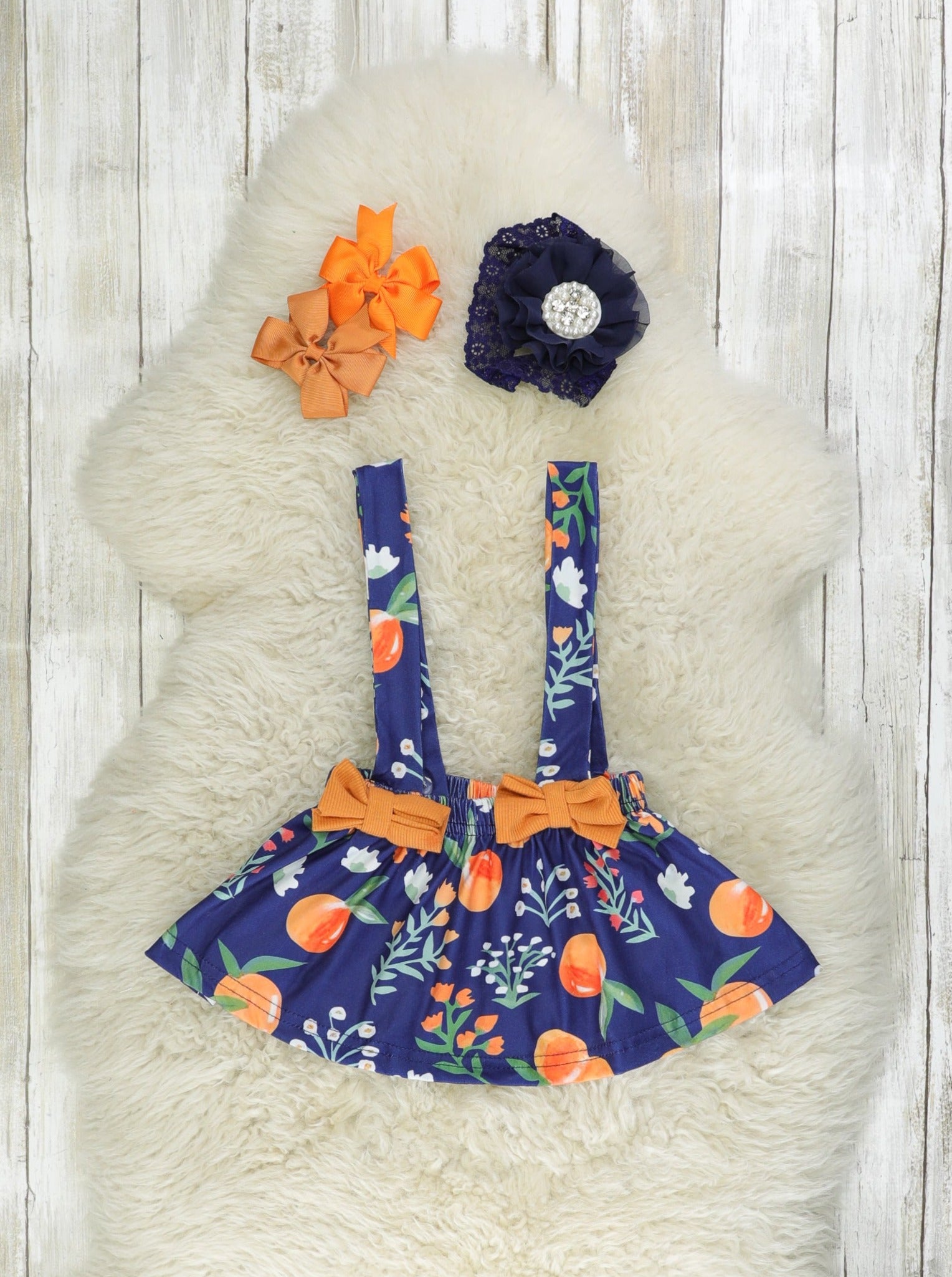 Navy & Burnt Orange Persimmon Suspender Skirt Set - Marie Nicole Clothing