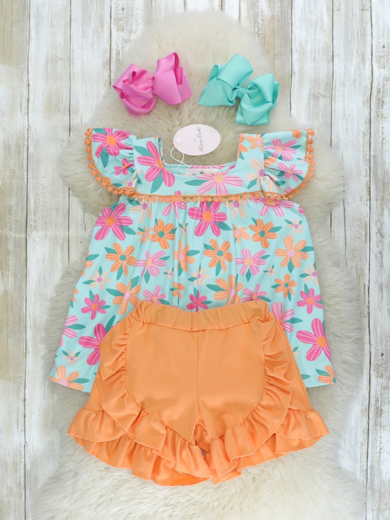 Orange & Pink Floral Ruffle Shorts Outfit - Marie Nicole Clothing