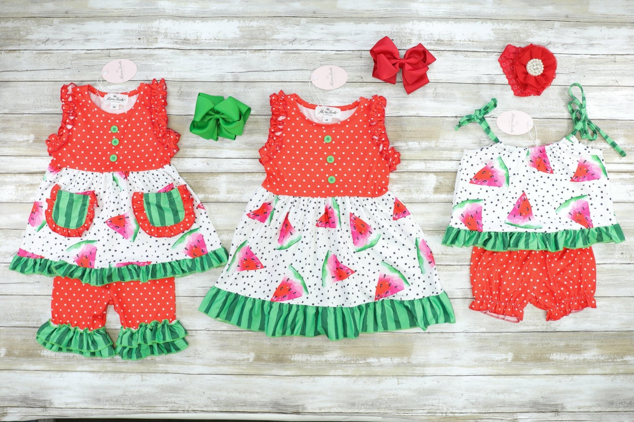 Watermelon Polka Dot Tie Tank & Shorts Outfit - Marie Nicole Clothing