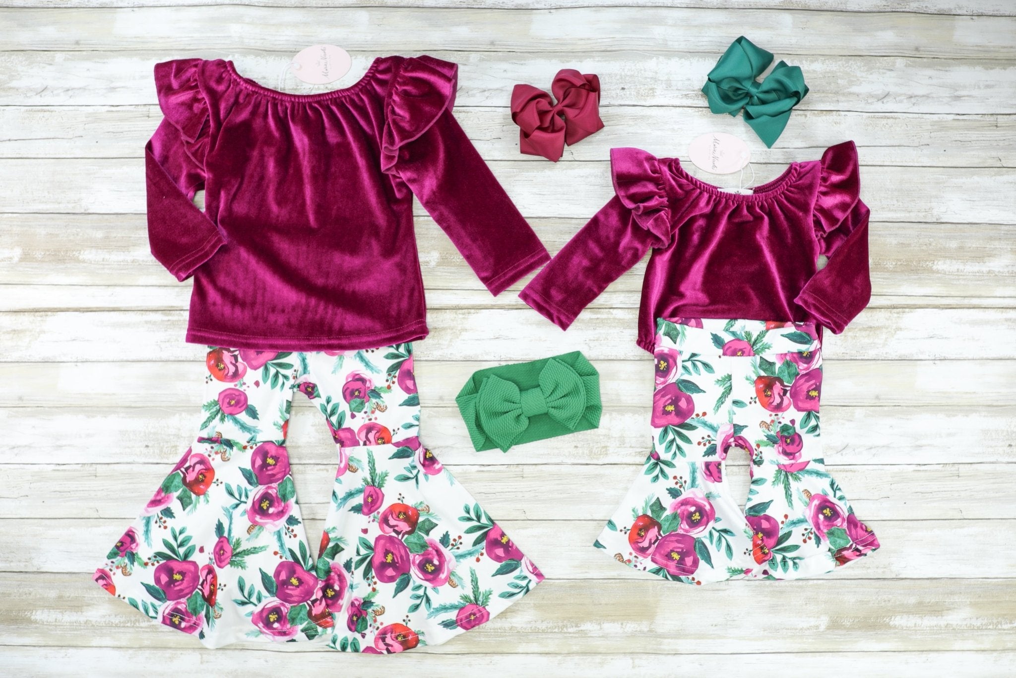 Mulberry Floral Velvet Outfit - Marie Nicole Clothing