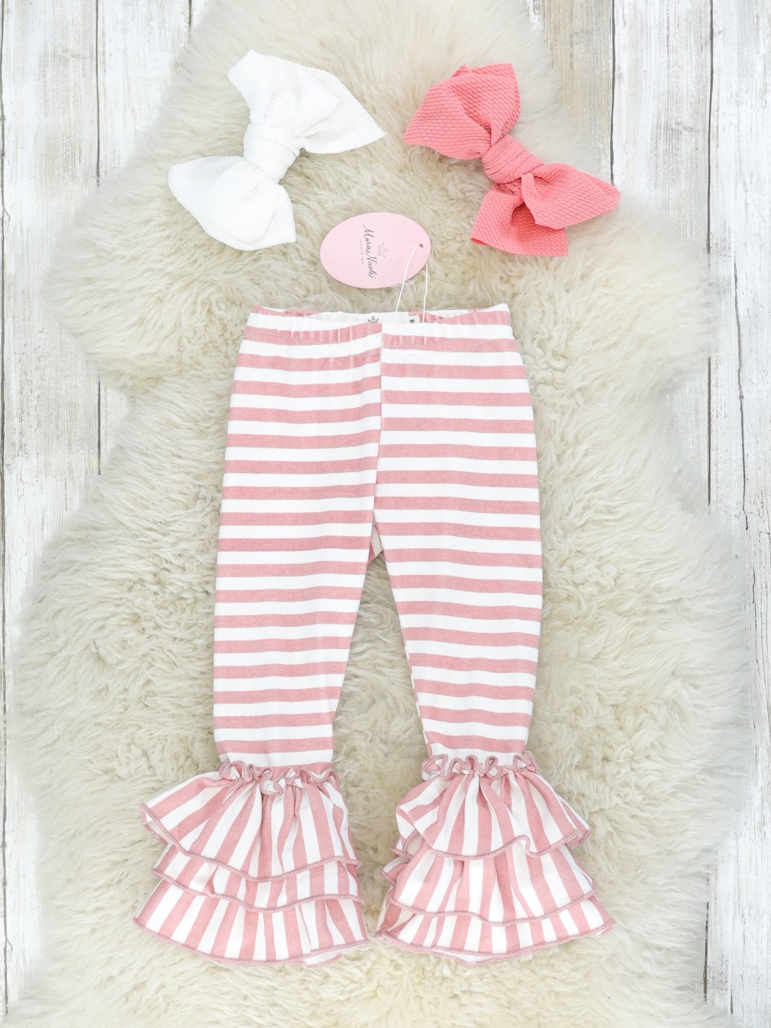 Cotton Striped Bell Ruffle Leggings - Multiple Colors - Marie Nicole Clothing