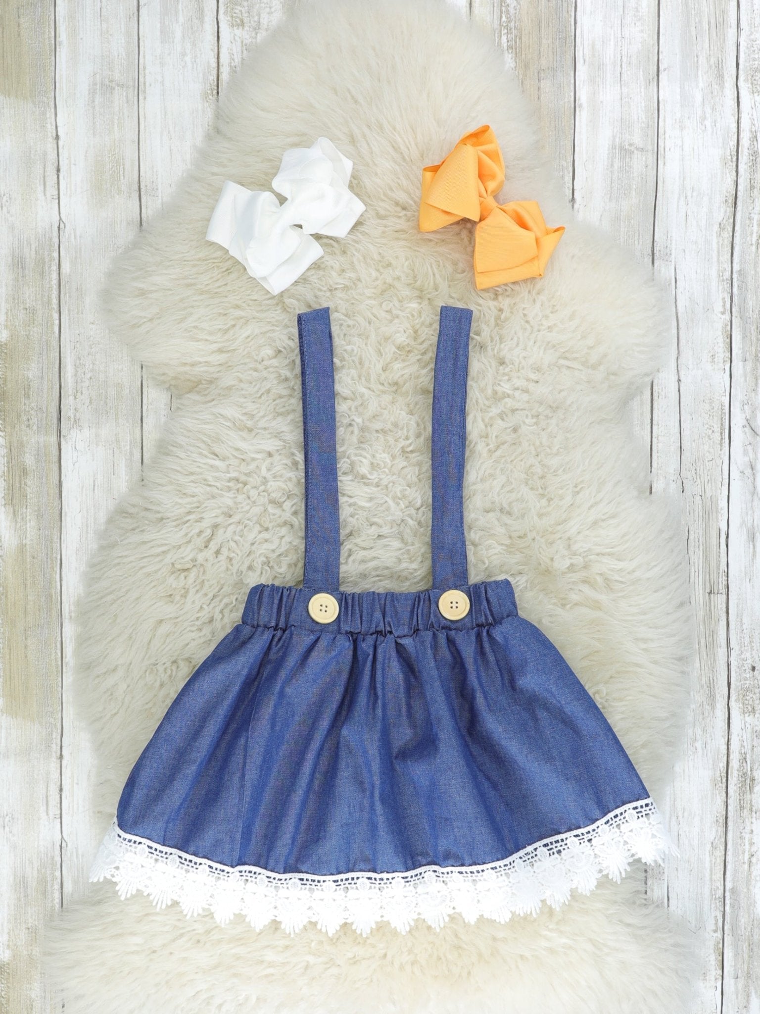 Yellow Striped Daisy Top & Chambray Suspender Skirt Set - Marie Nicole Clothing