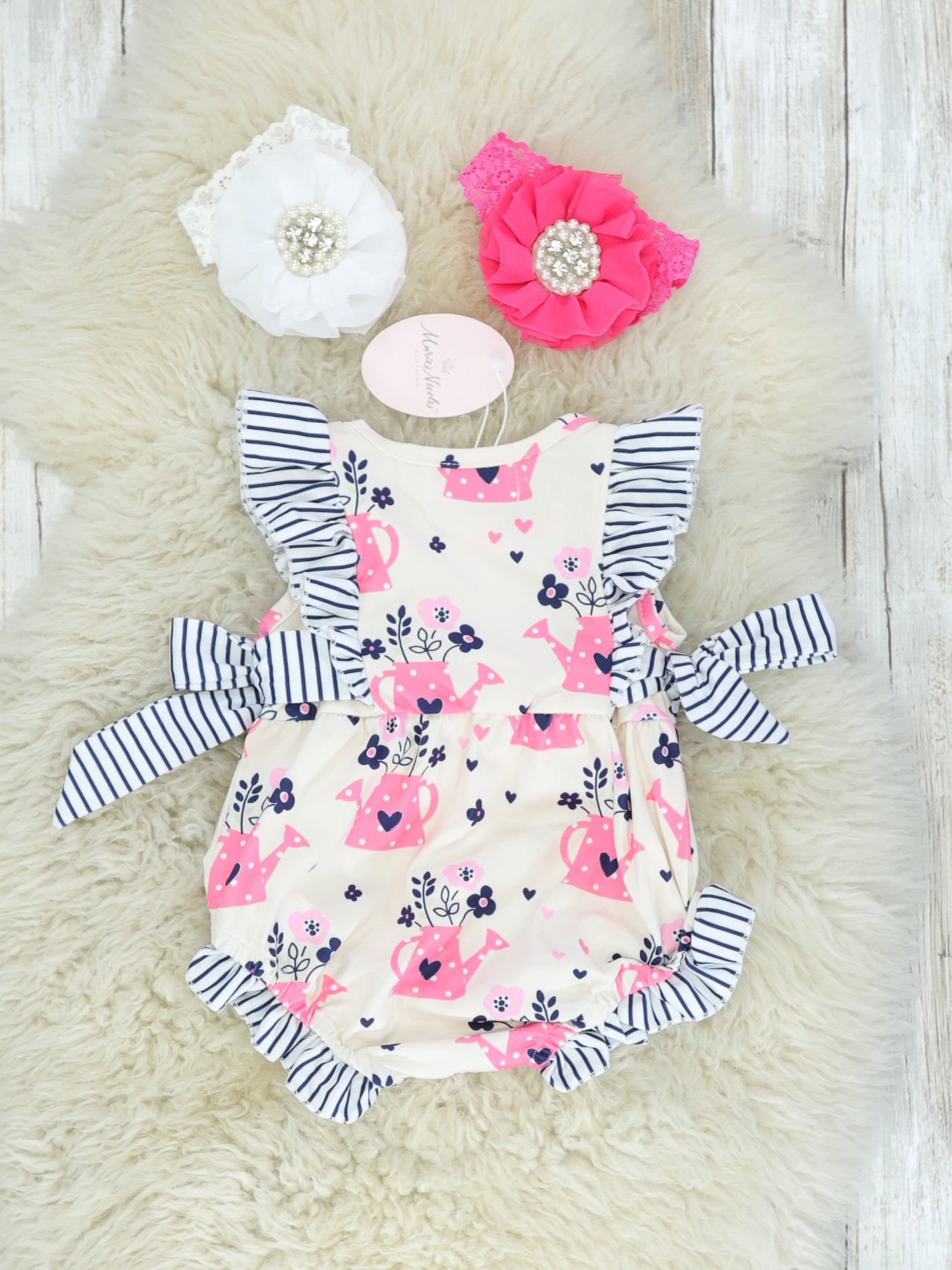 Pink Gardening Ruffle Bubble Romper - Marie Nicole Clothing