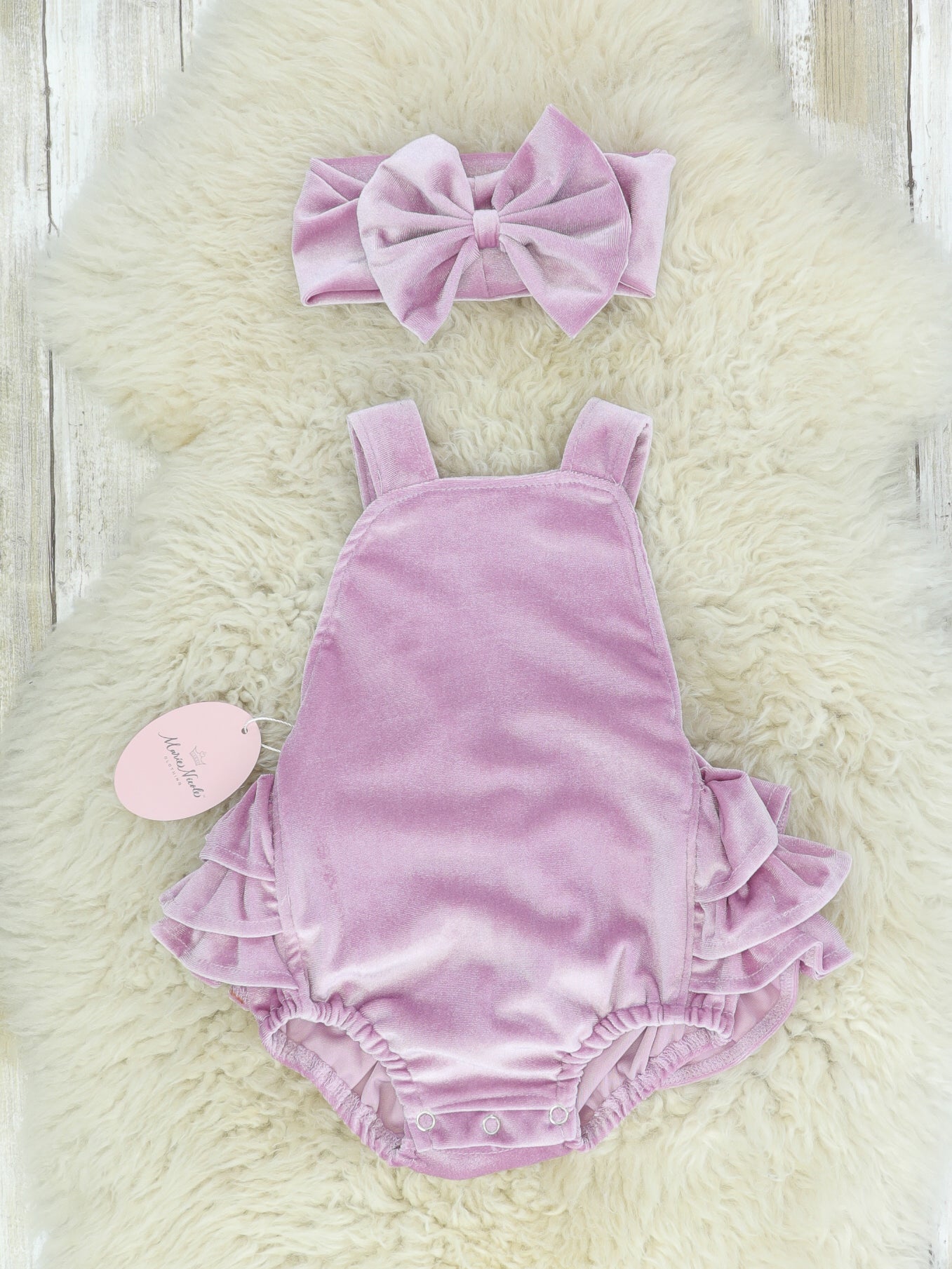 Lavender Velvet Ruffle Bubble With Headband - Marie Nicole Clothing