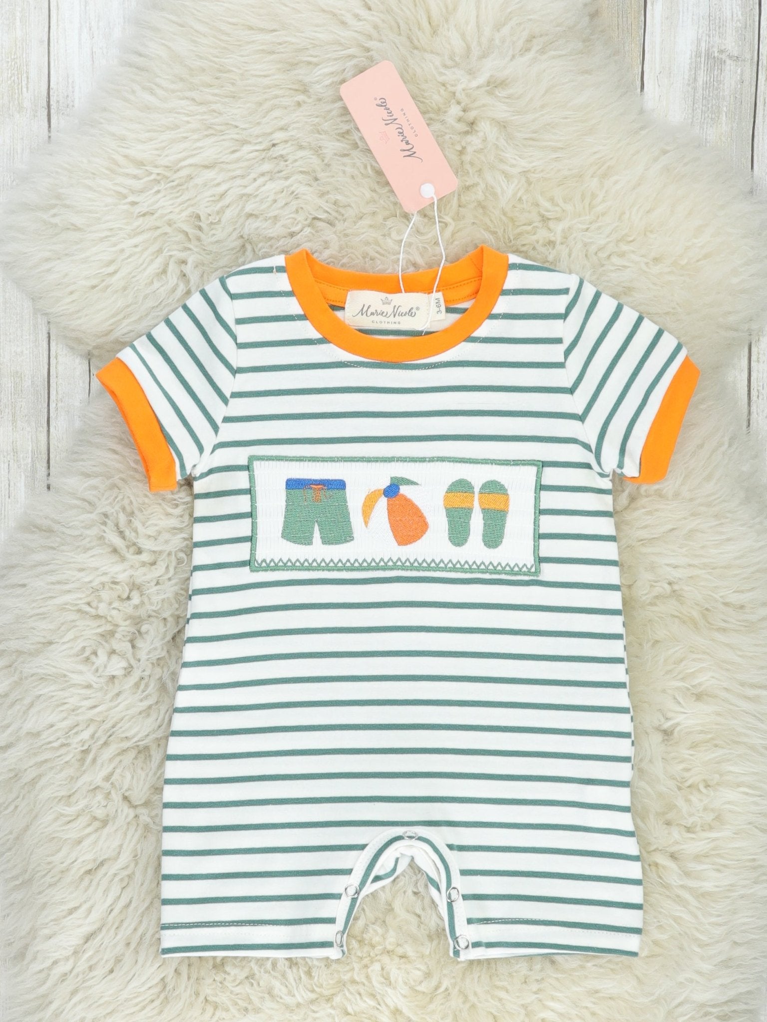 Striped Smocked Beach Romper - Marie Nicole Clothing