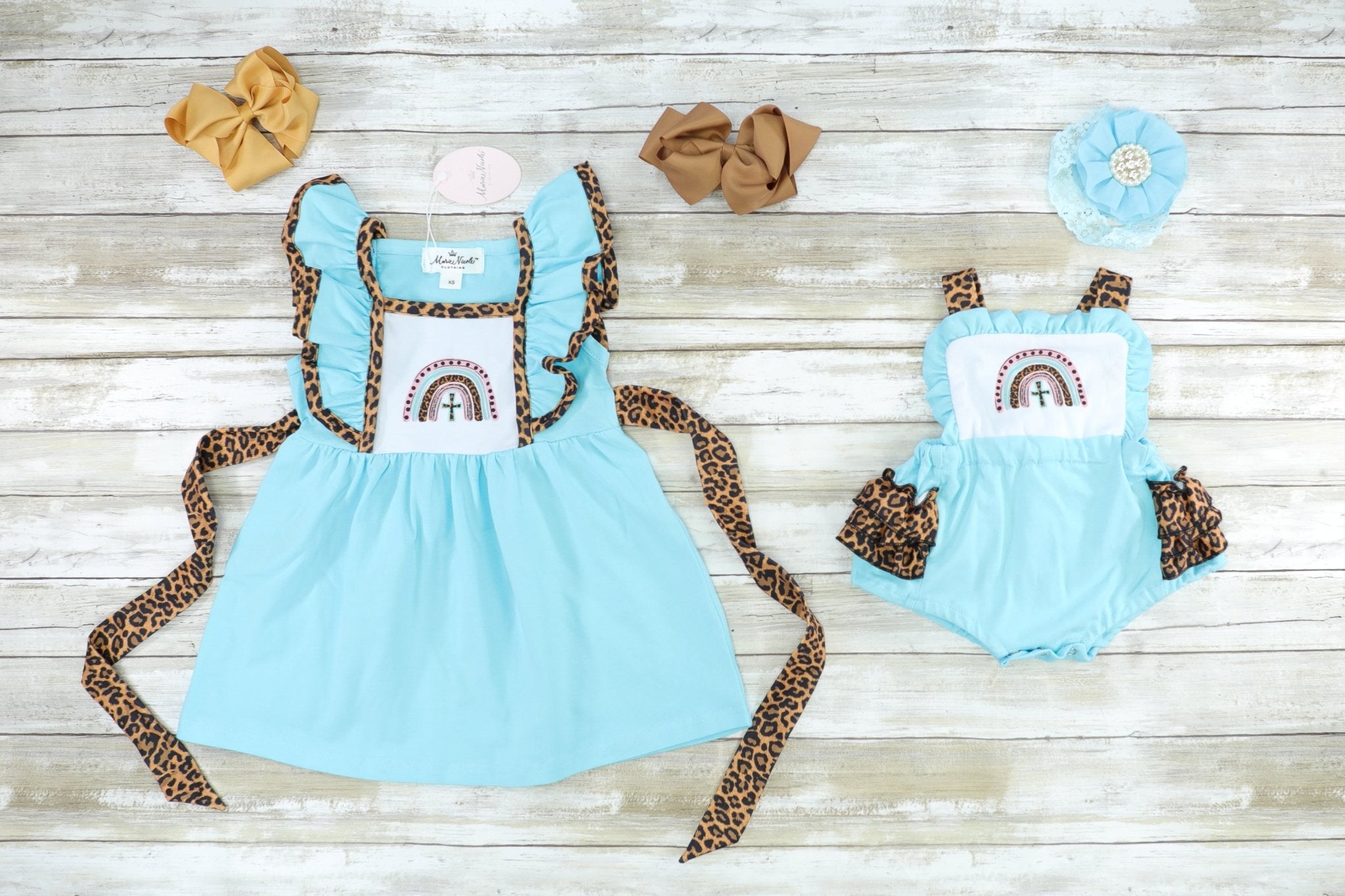 Blue Rainbow Cross Ruffle Dress - Marie Nicole Clothing