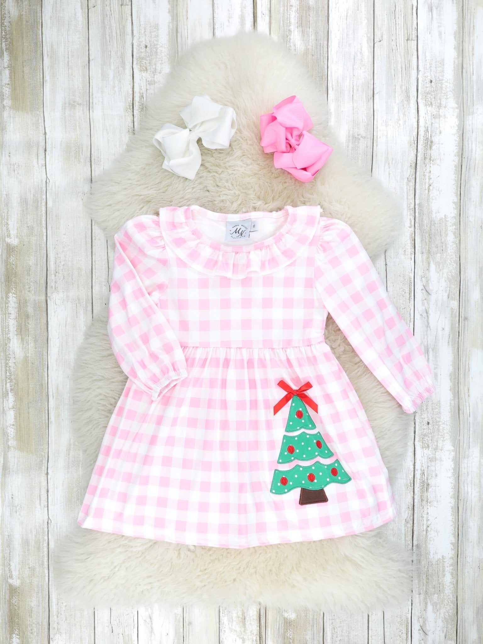 Pink Gingham Christmas Tree Dress & Vest - Marie Nicole Clothing