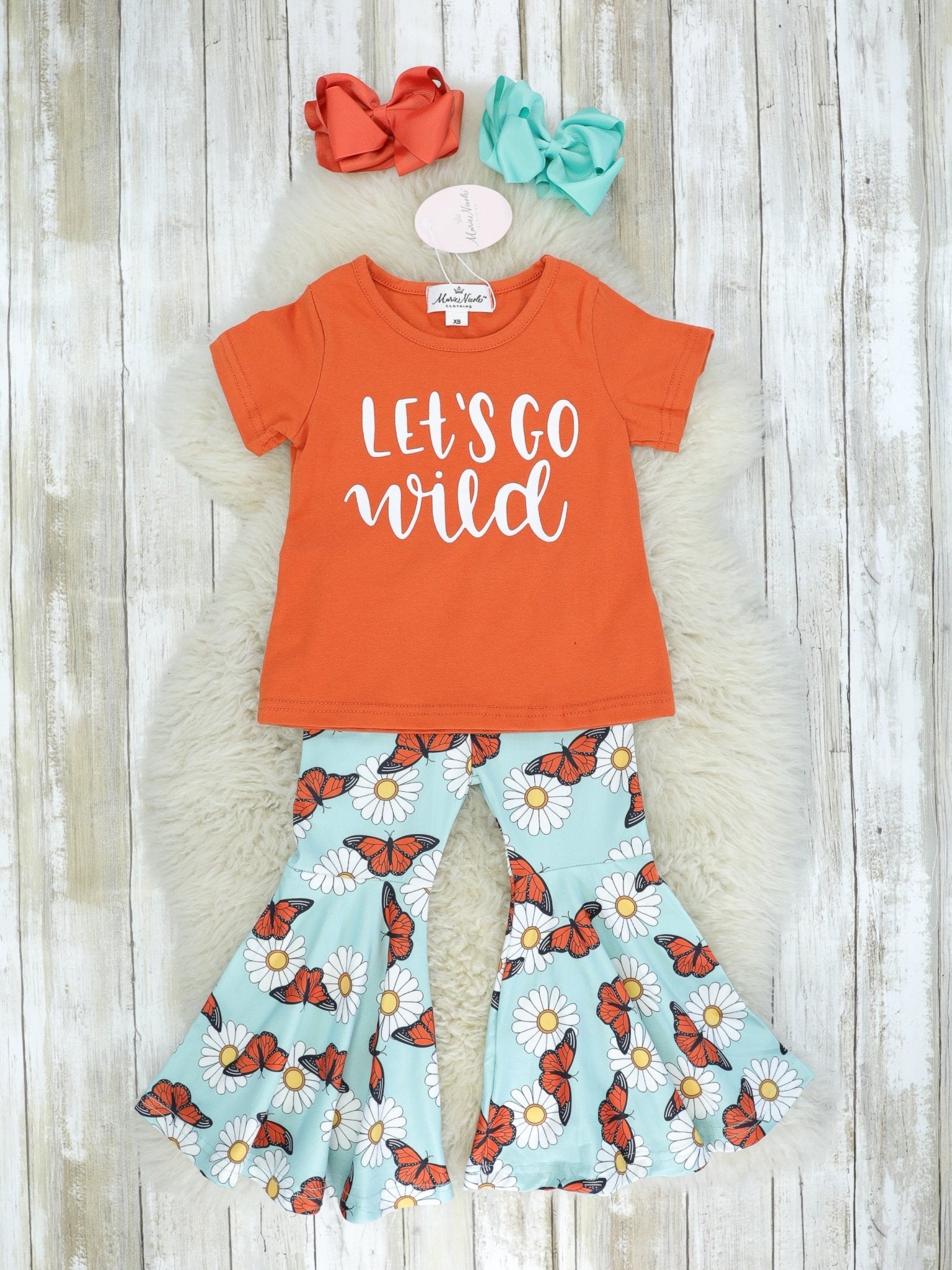 "Let's Go Wild" Top & Butterfly Bell Bottoms Outfit - Marie Nicole Clothing
