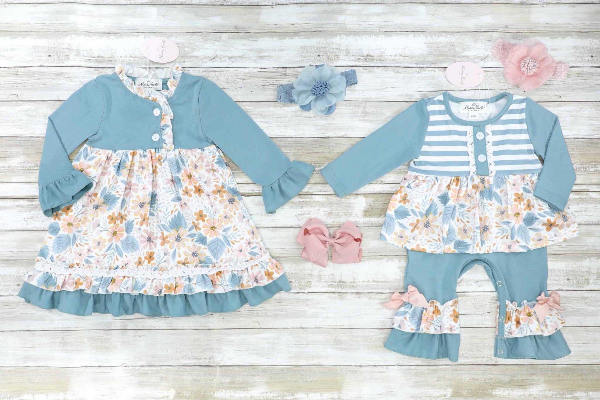 Olympic Blue Floral Ruffle Dress - Marie Nicole Clothing