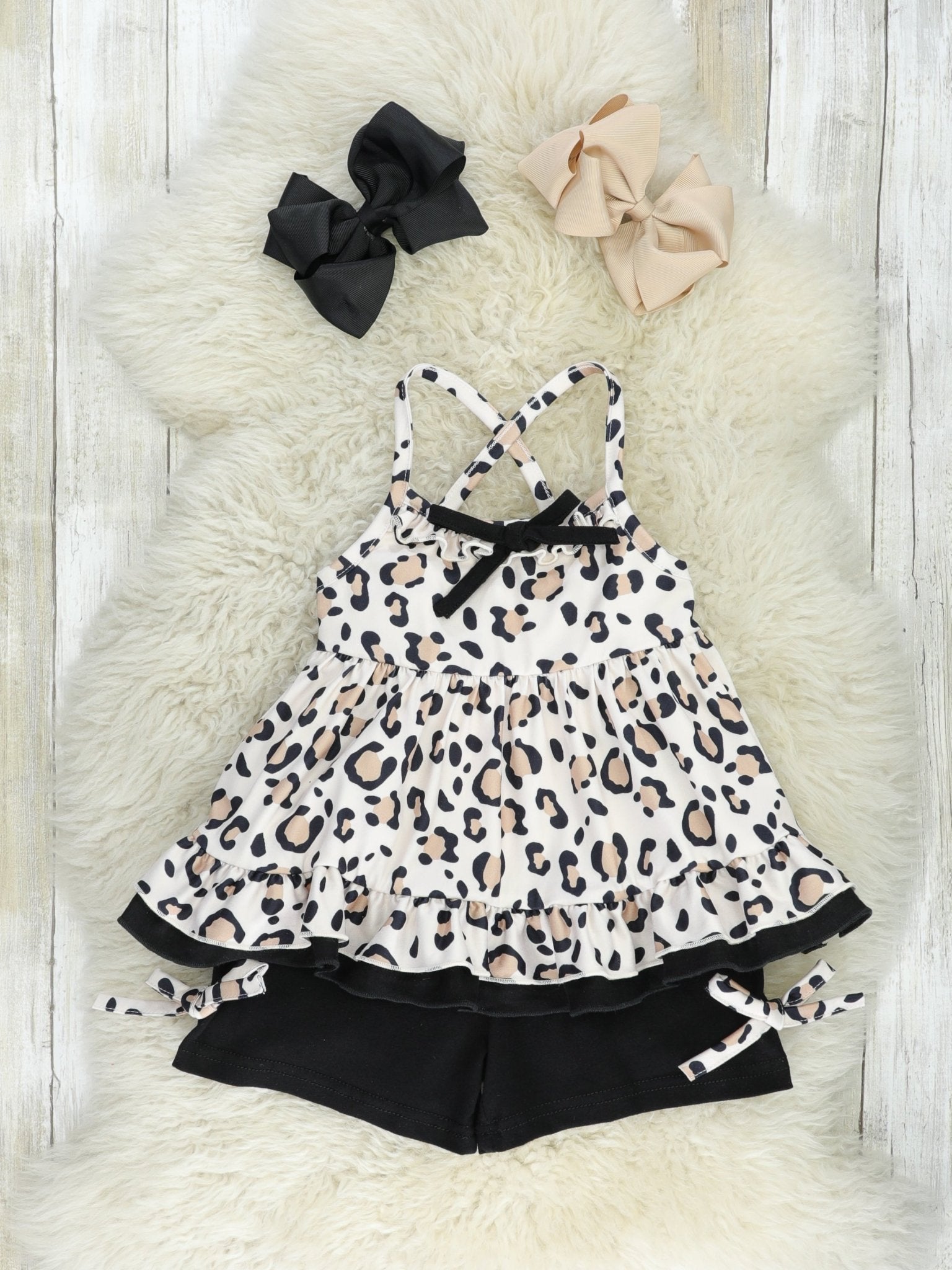 Cream Leopard Ruffle Tank Outfit - Marie Nicole Clothing