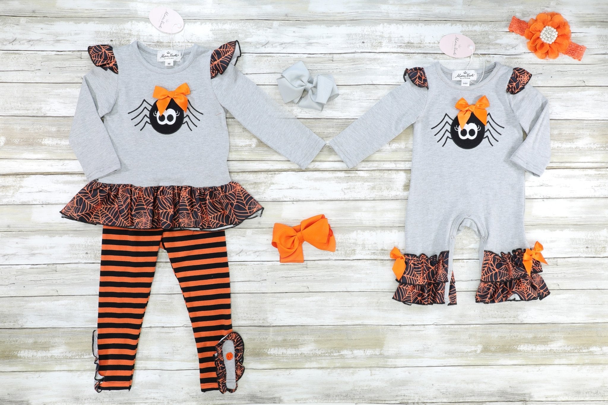 Orange & Black Spider Web Ruffle Outfit - Marie Nicole Clothing
