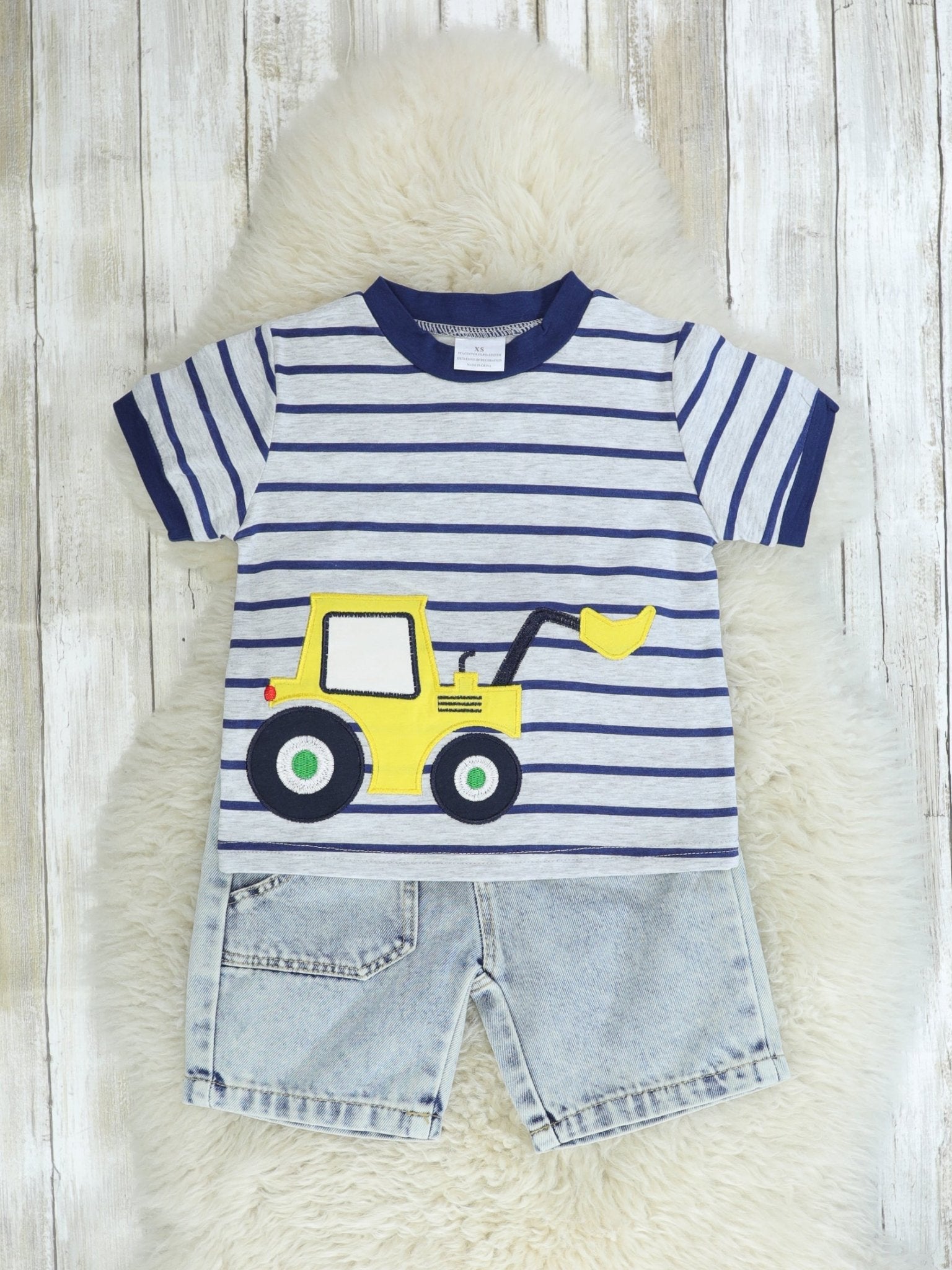 Navy Striped Top & Denim Shorts Outfit - Marie Nicole Clothing