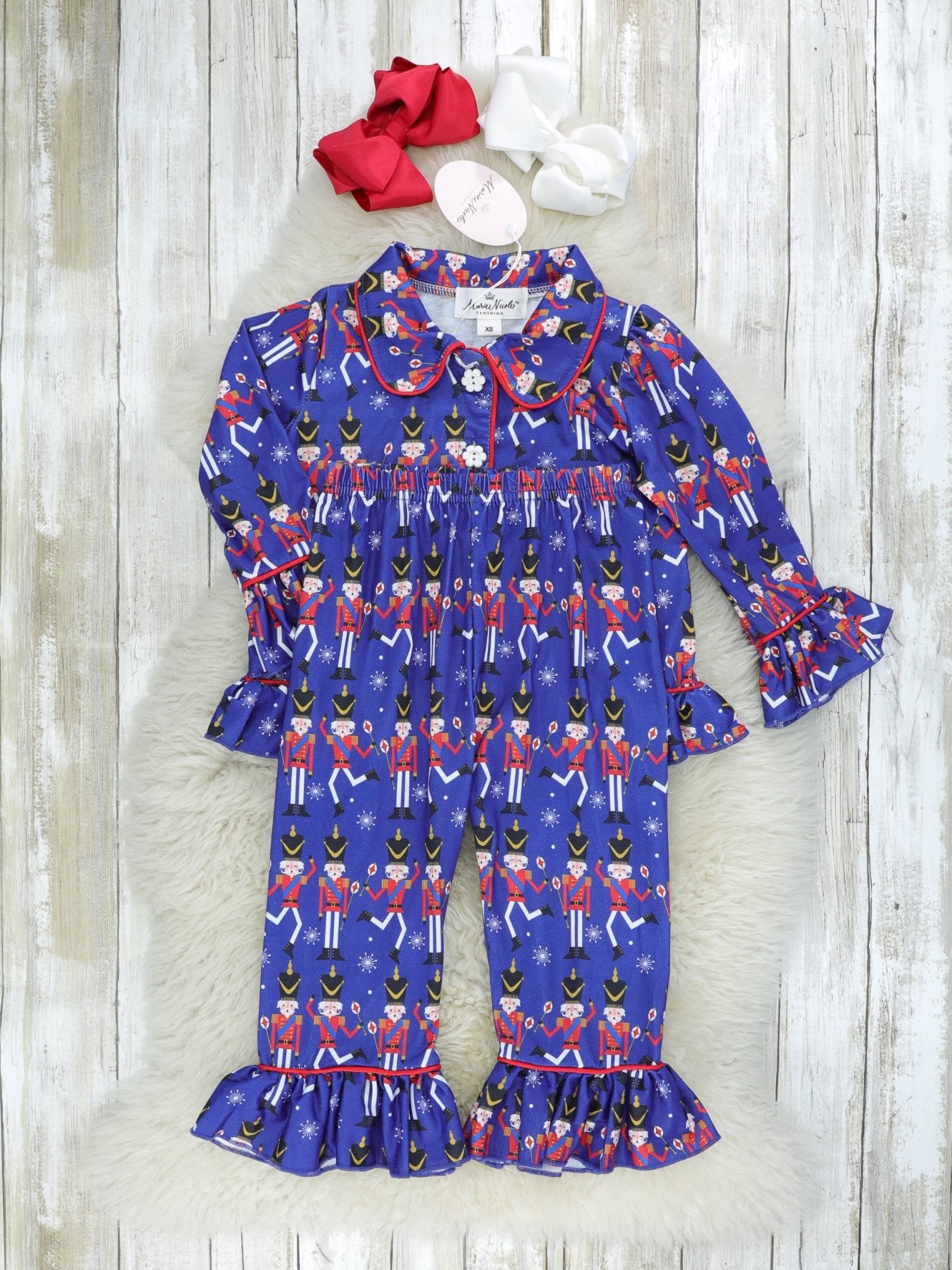 Royal Blue Nutcracker Ruffle Pajamas - Marie Nicole Clothing
