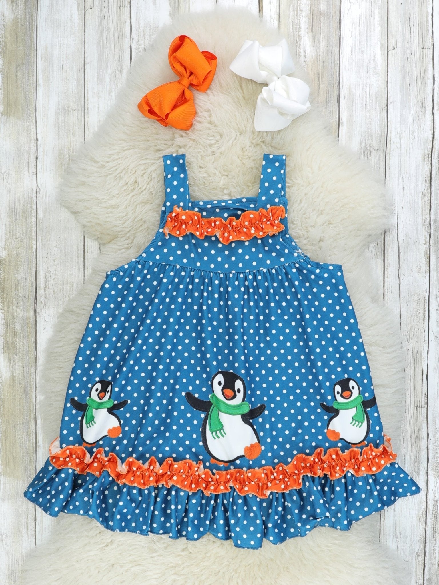 Blue Polka Dot Penguin Dress W/ White Shirt - Marie Nicole Clothing