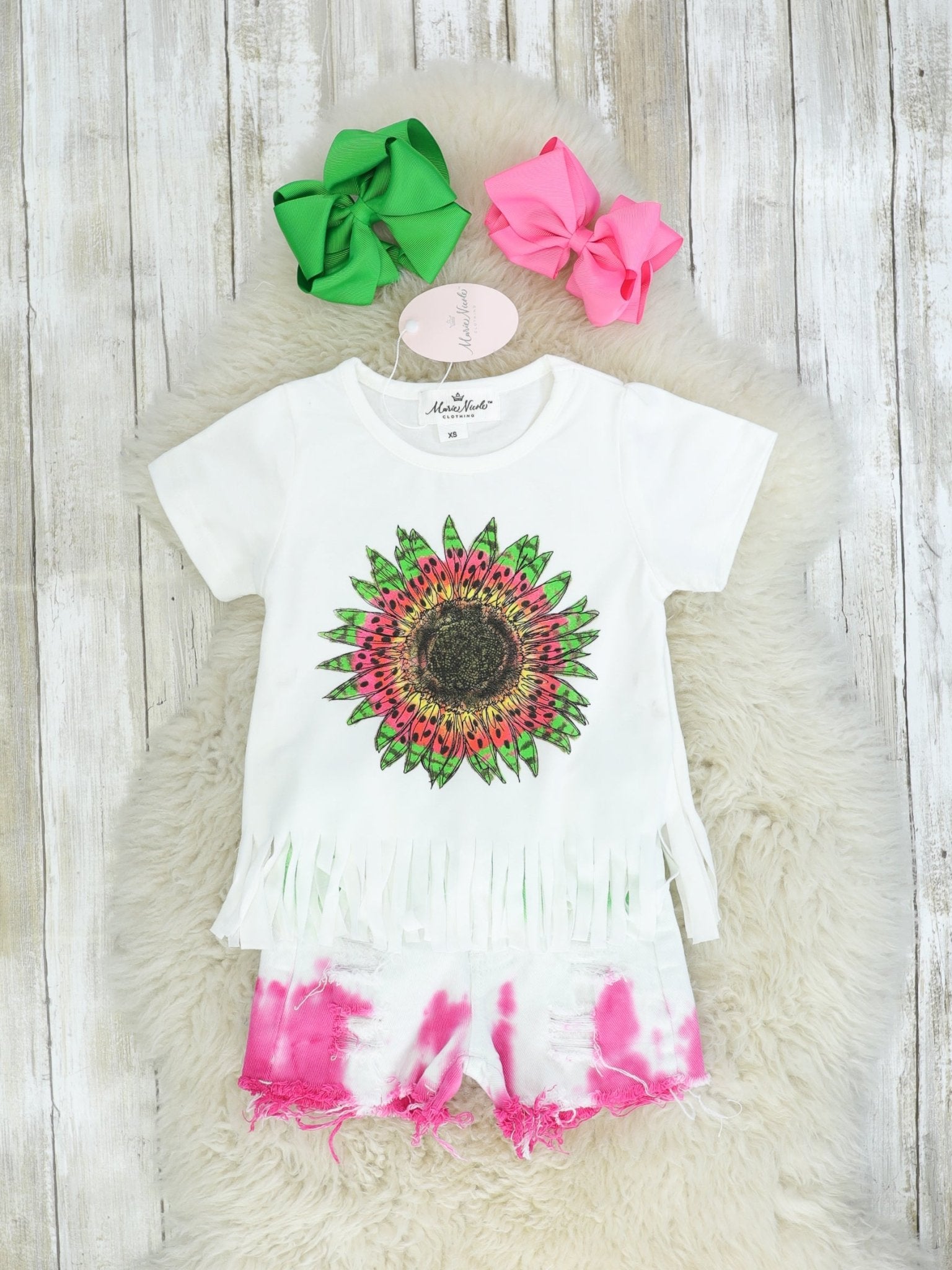 Sunflower Fringe Top & Ombre Shorts Outfit - Marie Nicole Clothing